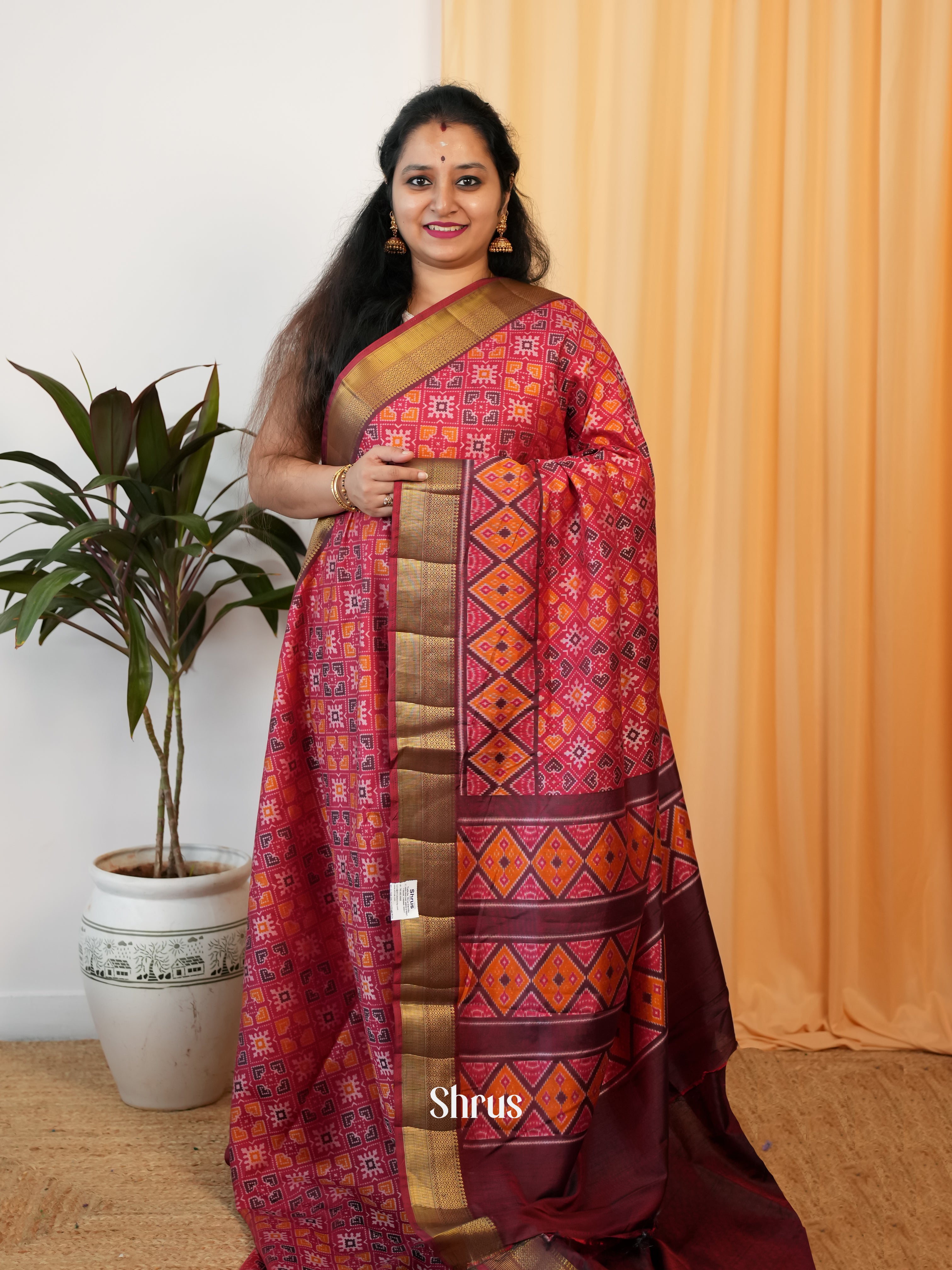 Red & Maroon - Semi Patola Saree - Shop on Shrus.com