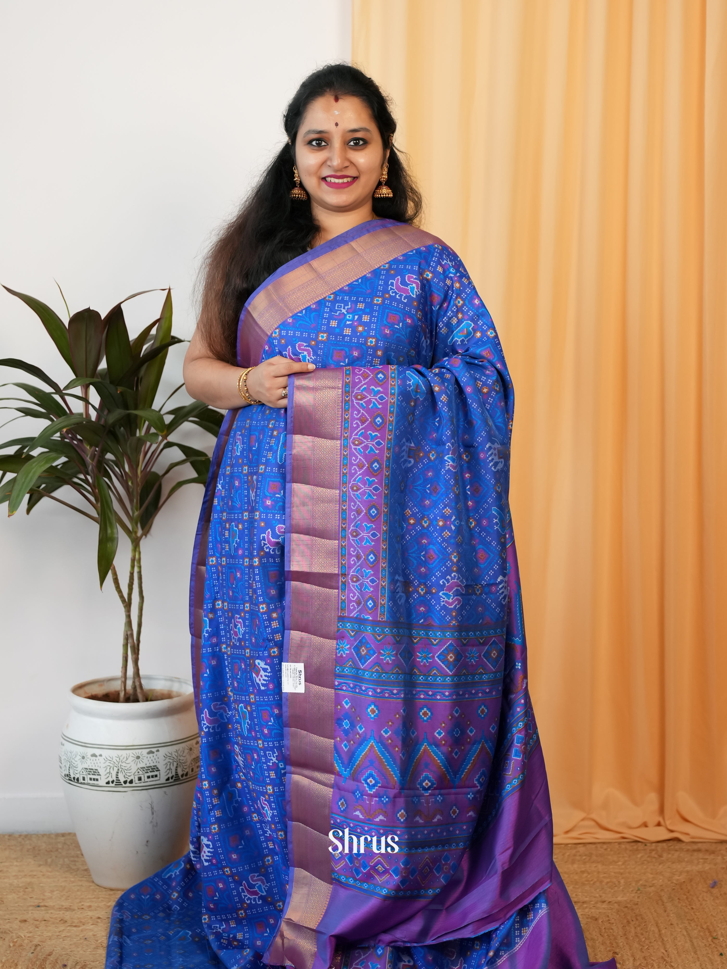 Blue & Purple - Semi Patola Saree - Shop on Shrus.com