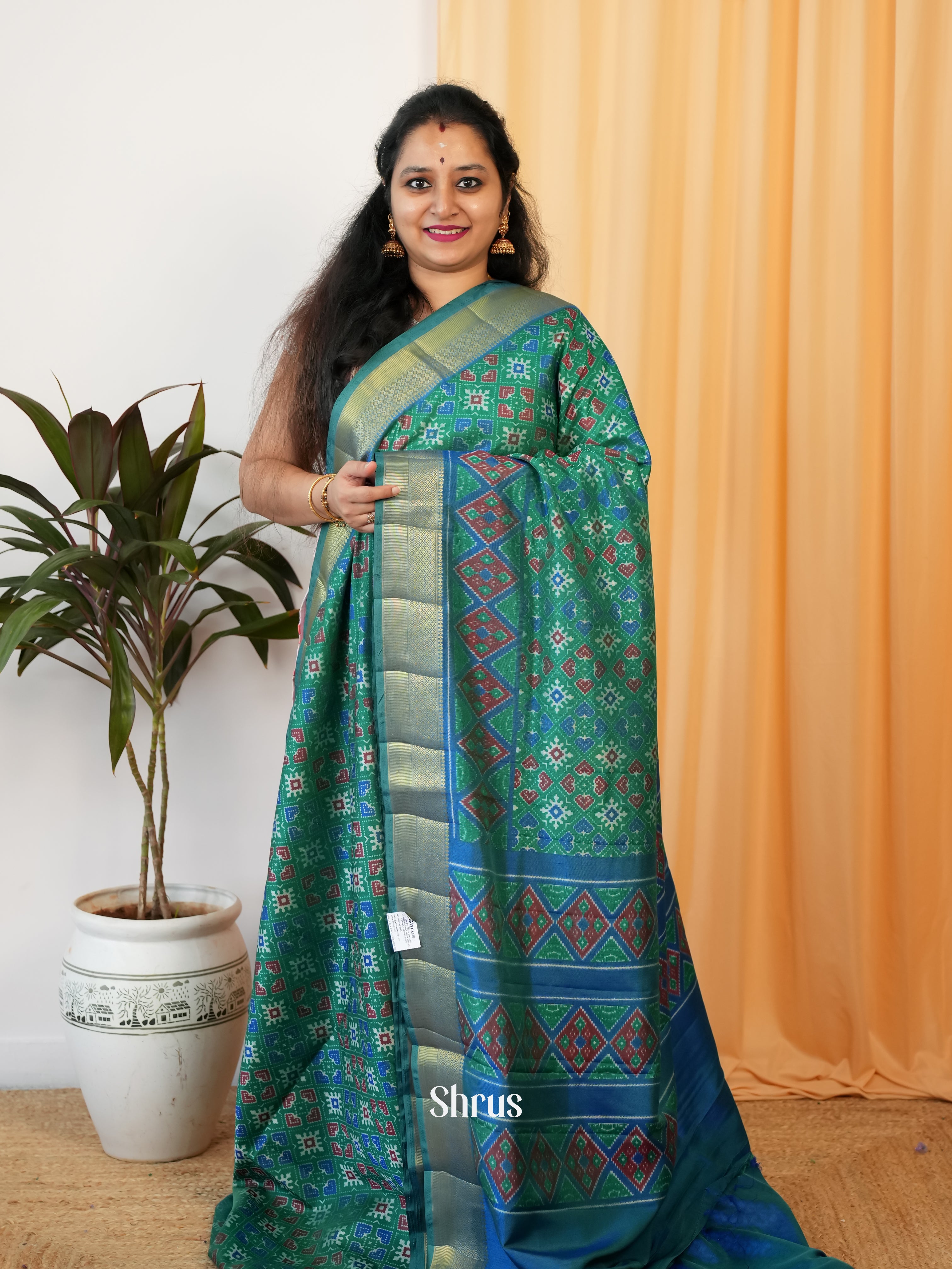 Green & Blue - Semi Patola Saree - Shop on Shrus.com