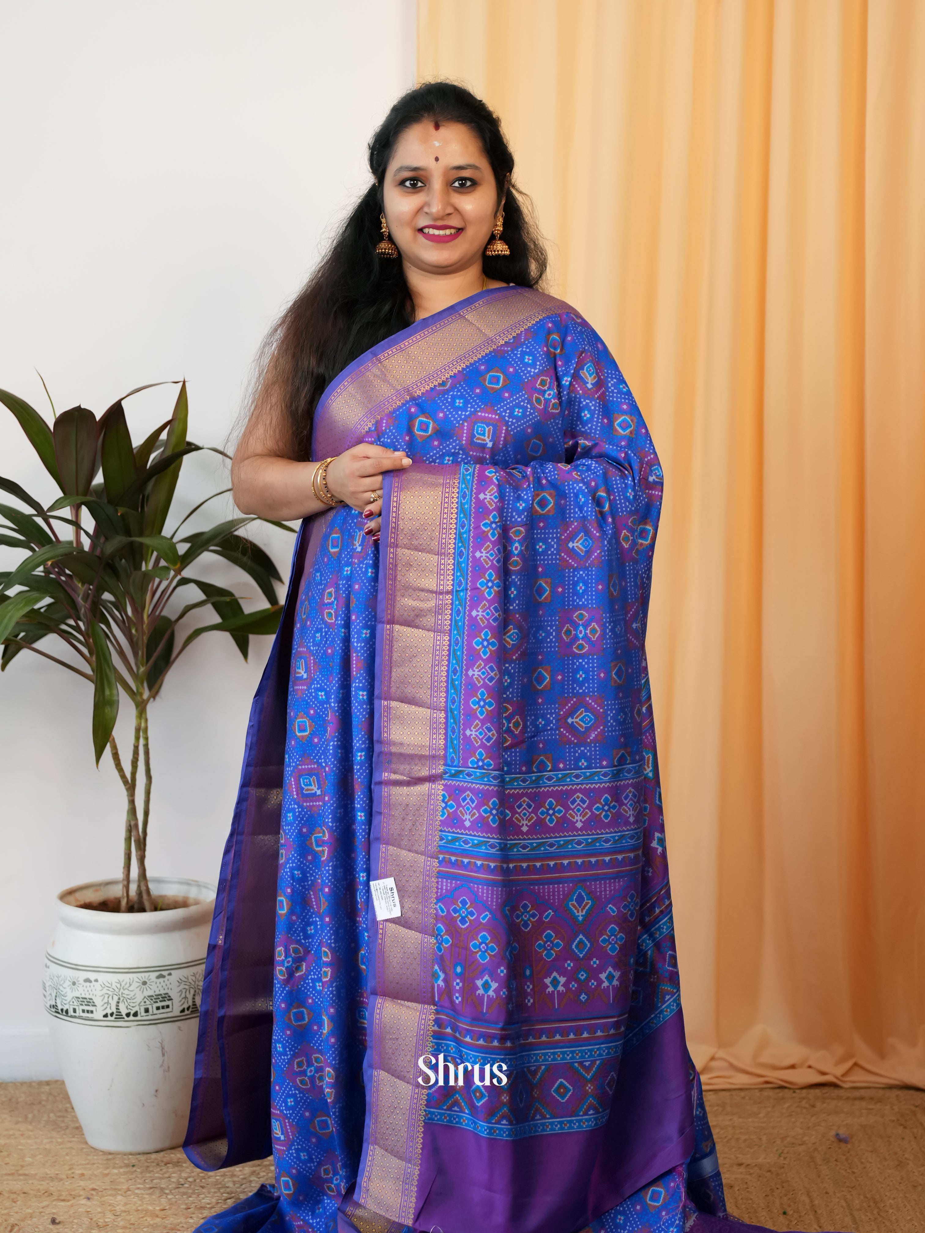 Blue & Purple - Semi Patola Saree - Shop on Shrus.com