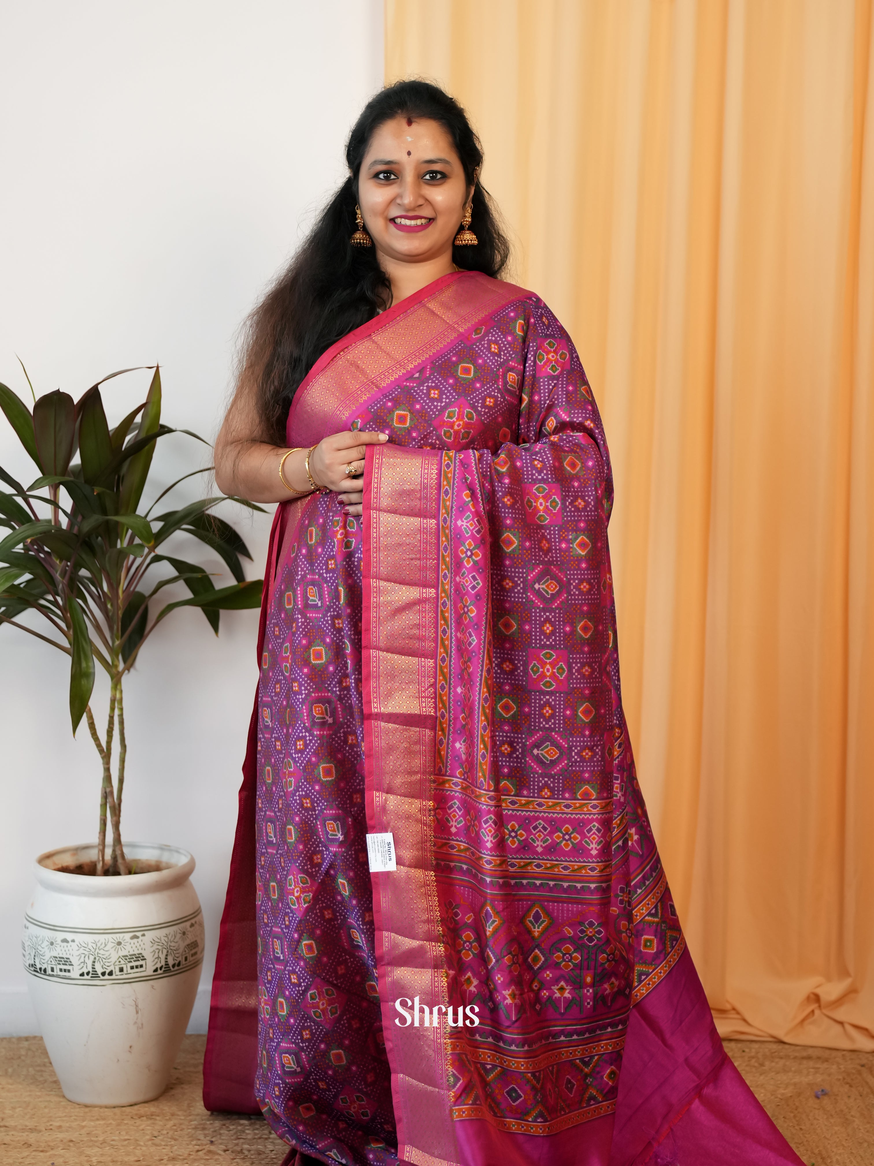 Purple & Pink - Semi Patola Saree - Shop on Shrus.com