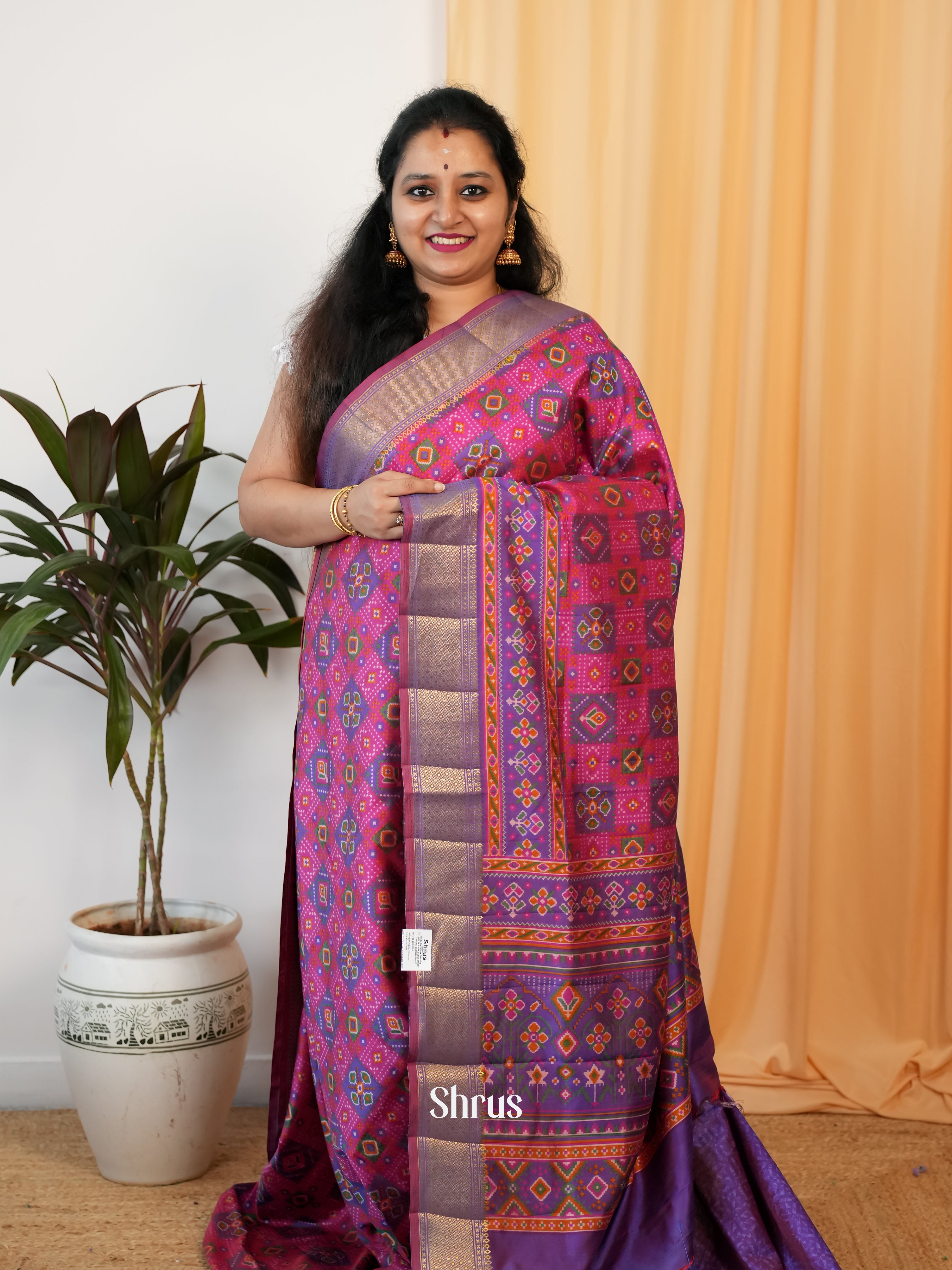 Pink & Purple - Semi Patola Saree - Shop on Shrus.com