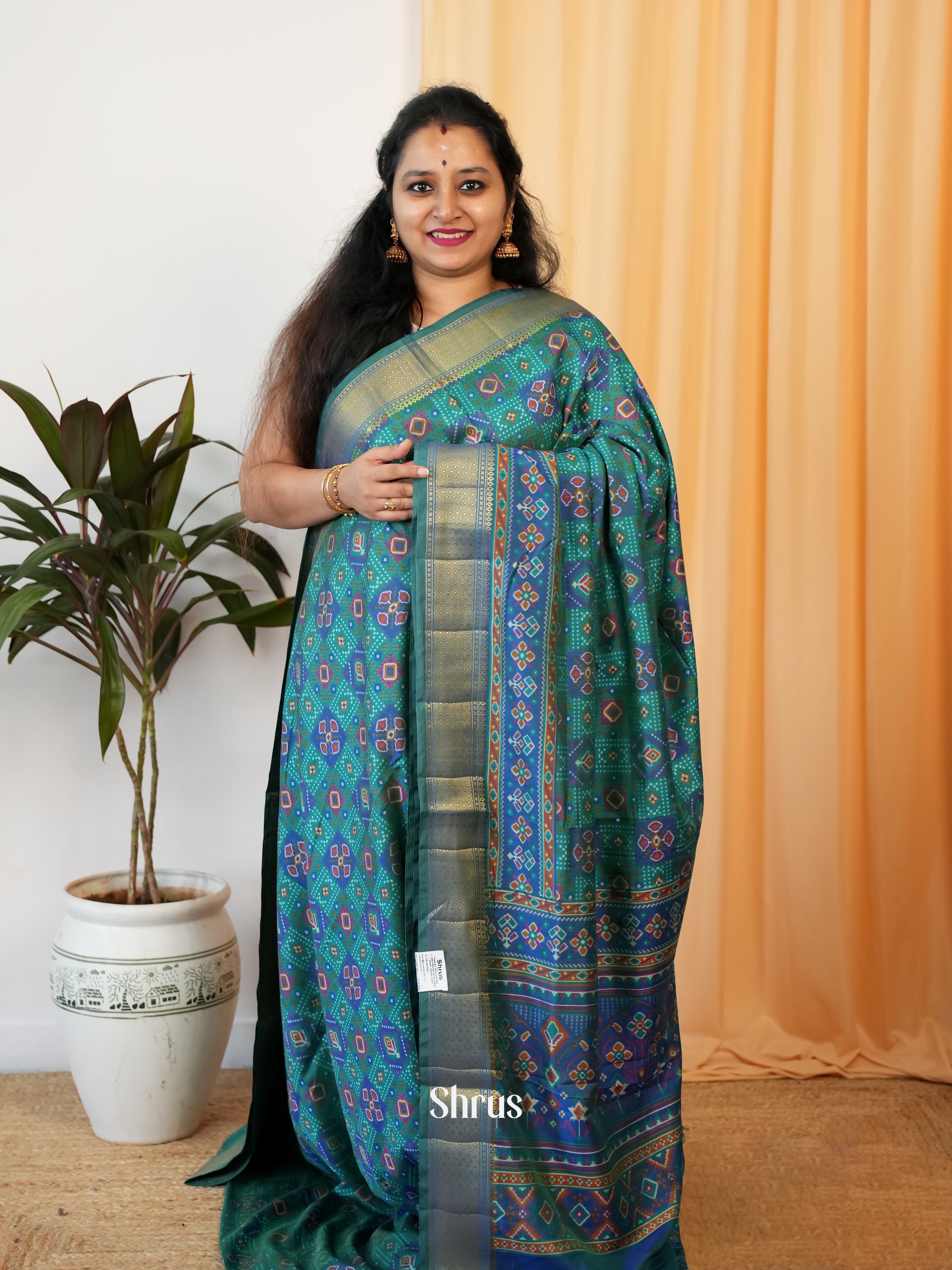Green & Blue - Semi Patola Saree - Shop on Shrus.com
