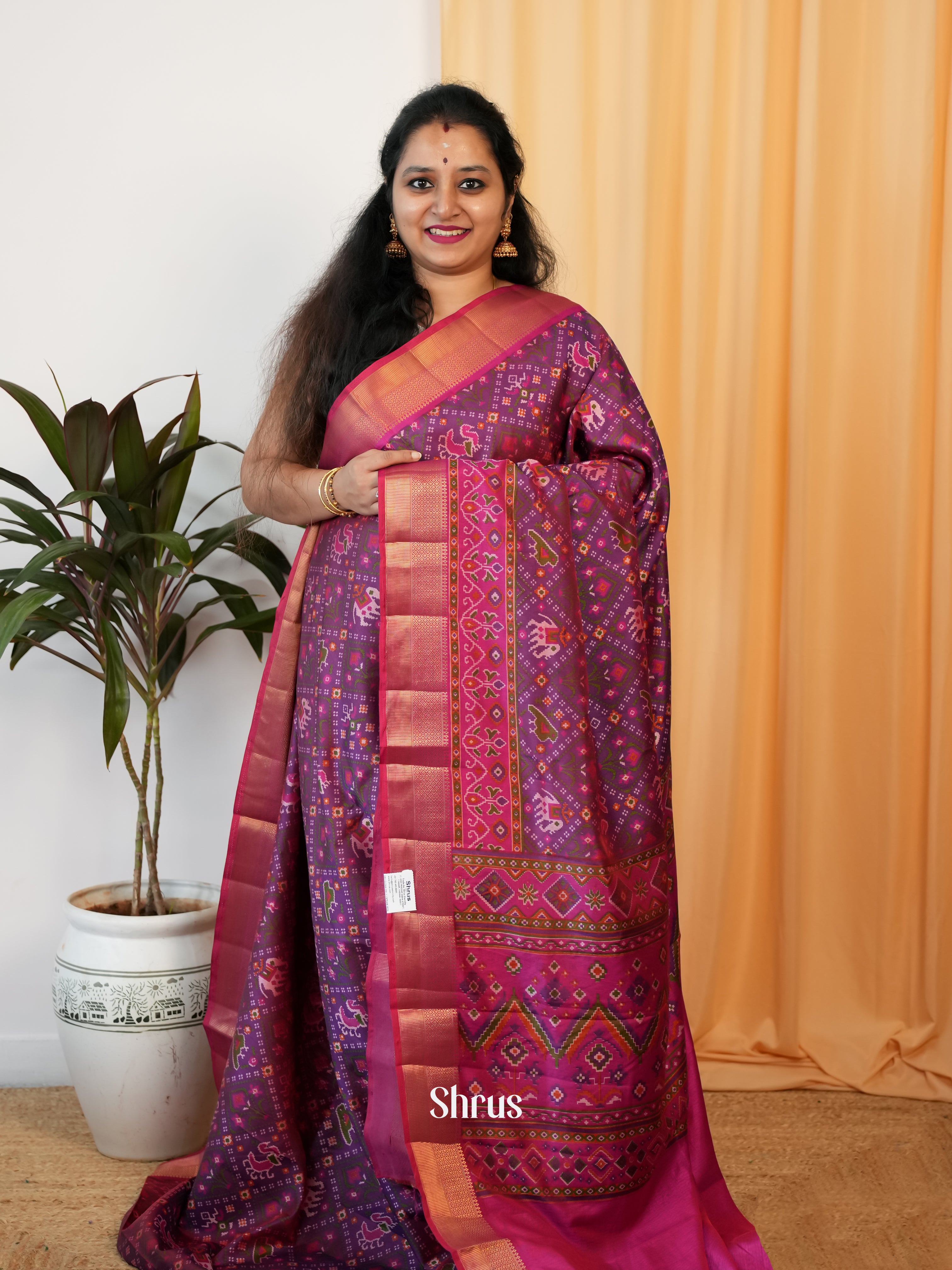 Purple & Pink - Semi Patola Saree - Shop on Shrus.com
