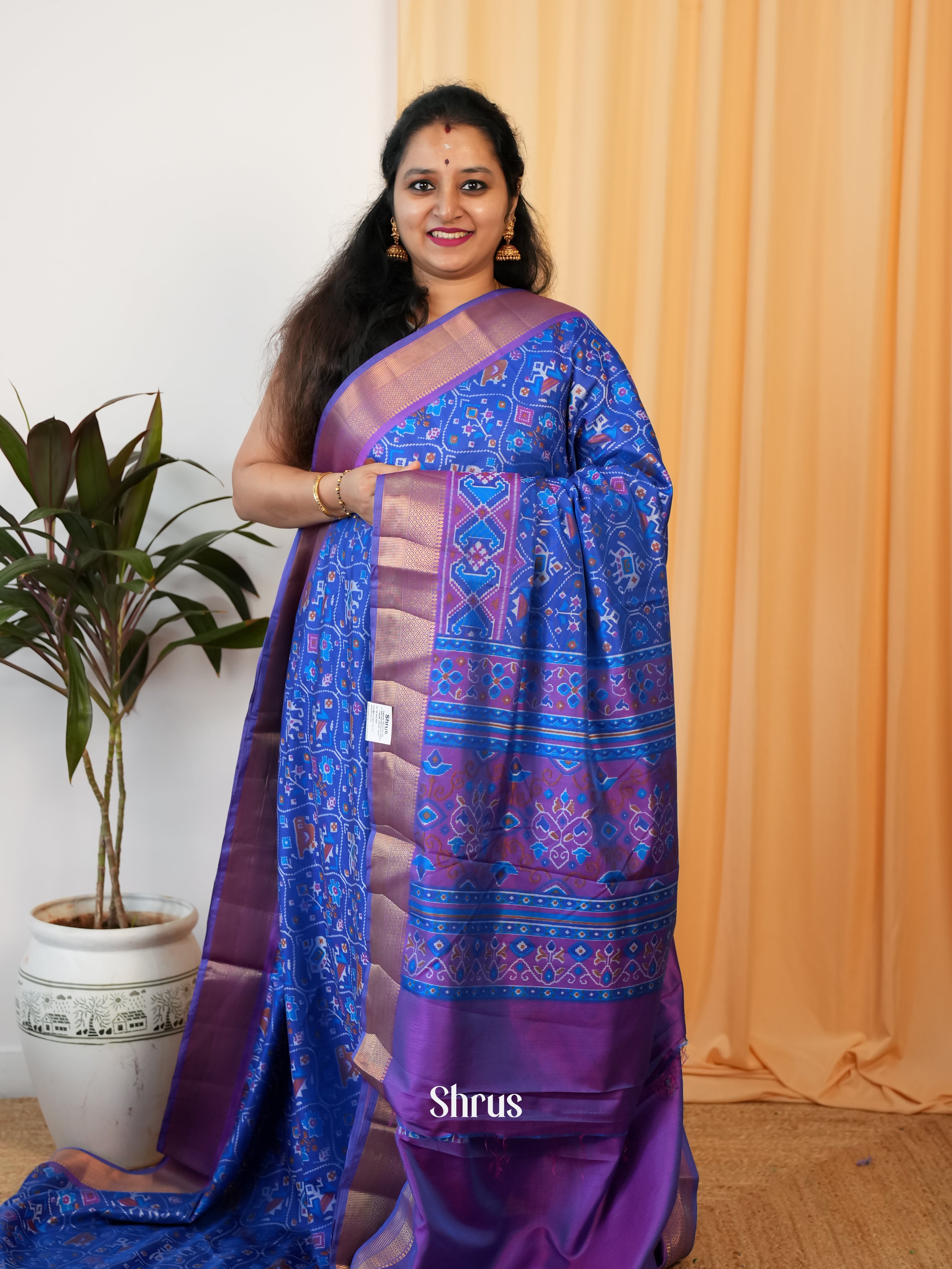 Blue & Purple - Semi Patola Saree - Shop on Shrus.com