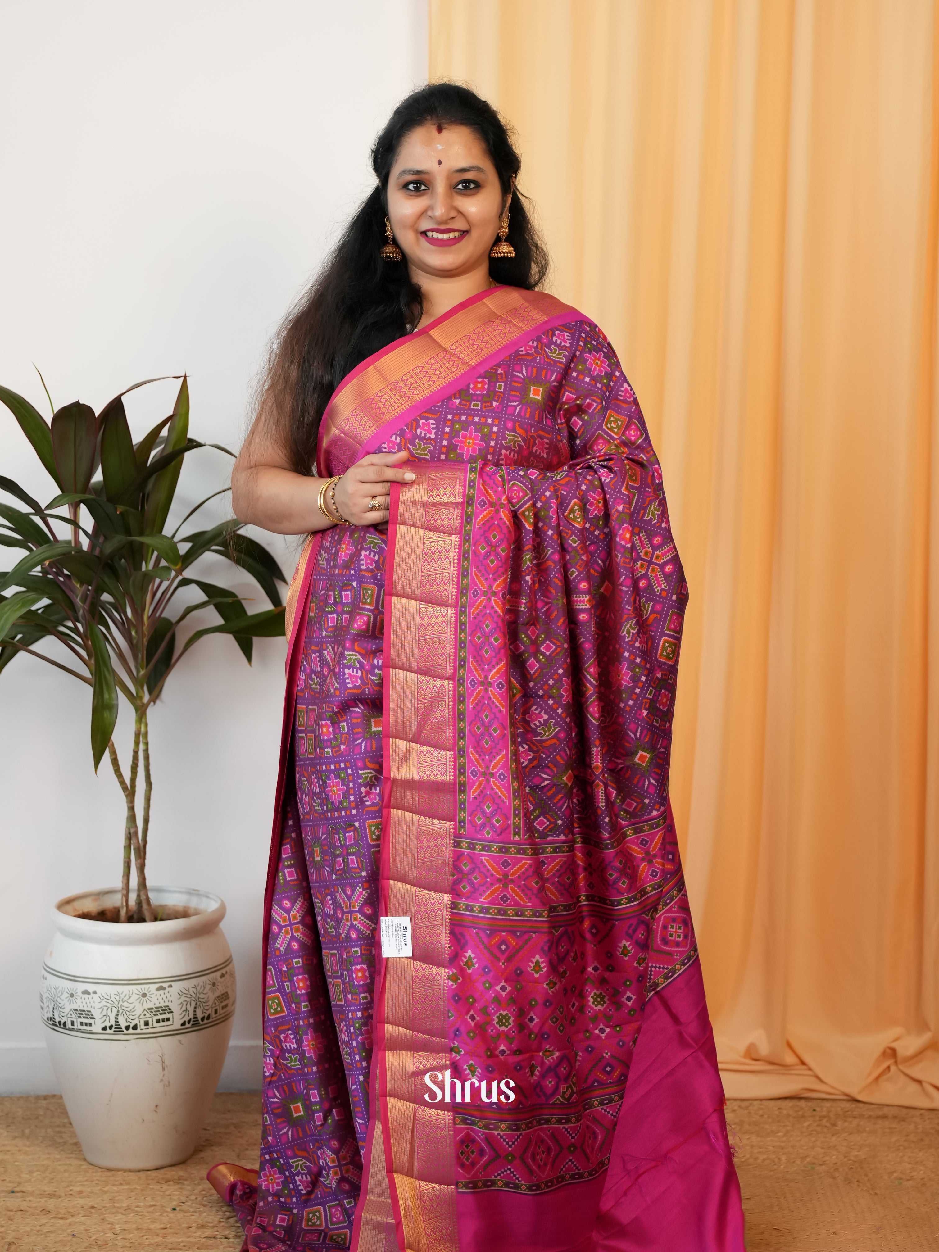 Purple & Pink - Semi Patola Saree - Shop on Shrus.com