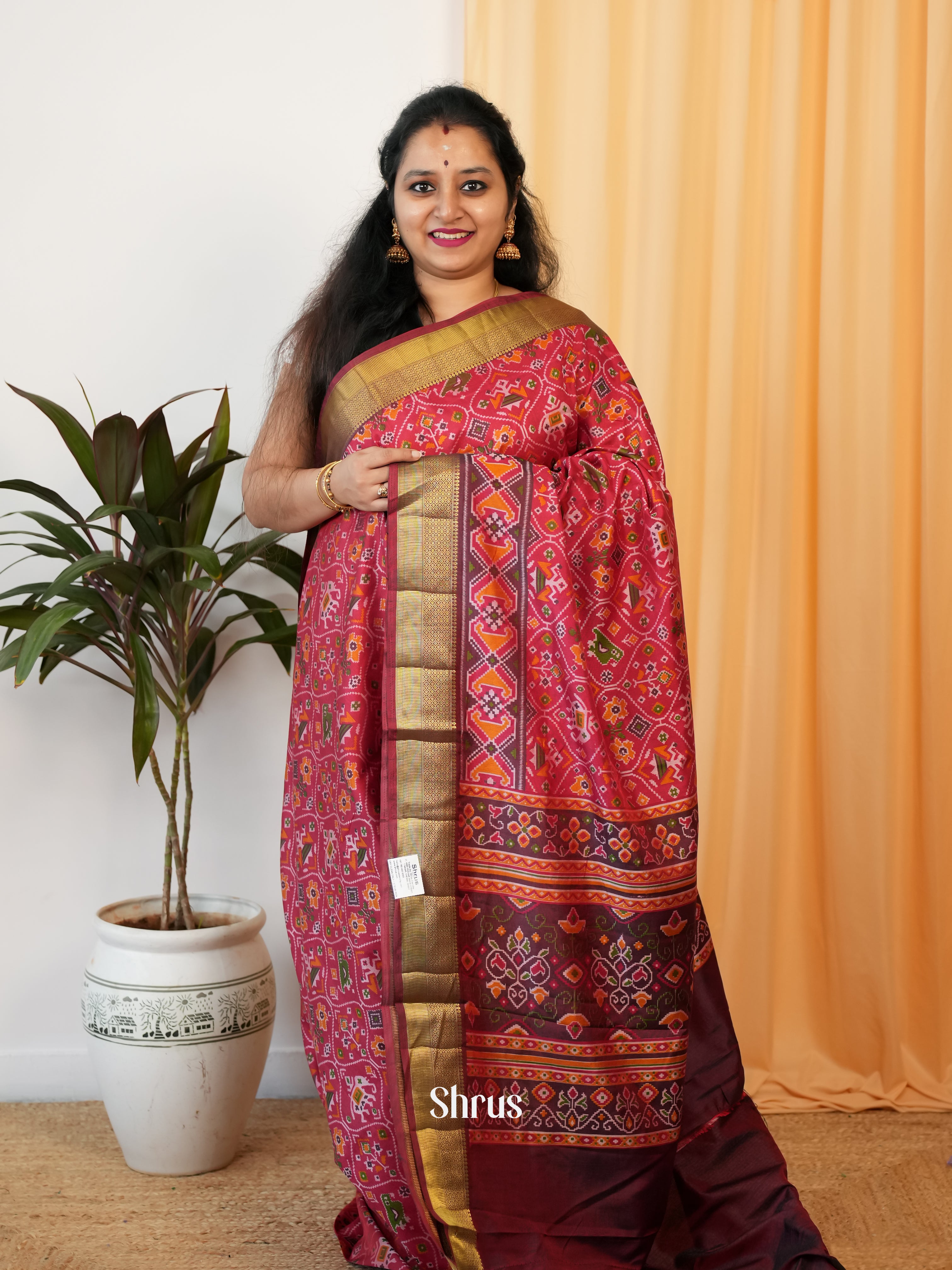 Red & Maroon- Semi Patola - Shop on Shrus.com