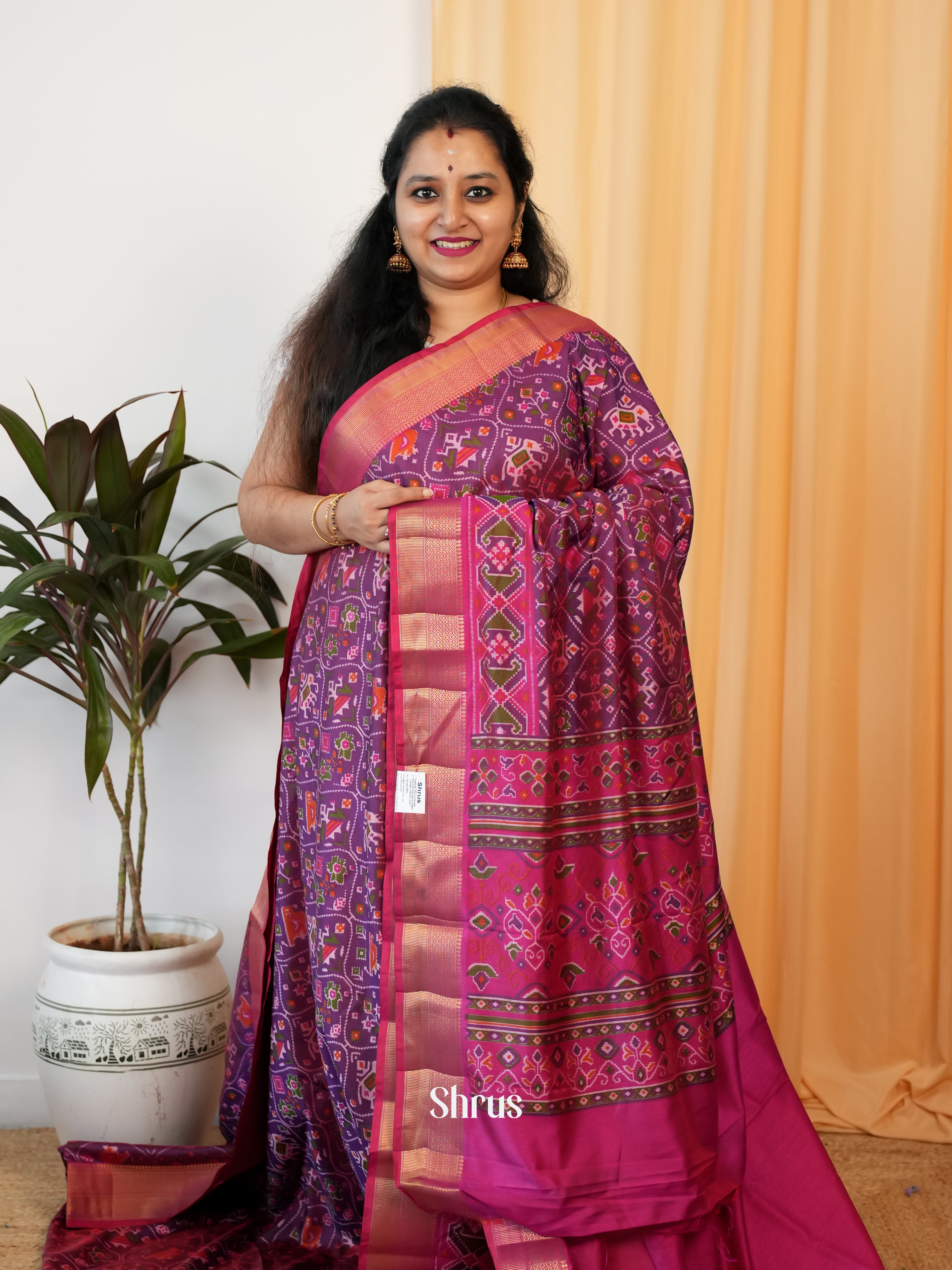 Purple & Pink- Semi Patola Saree - Shop on Shrus.com
