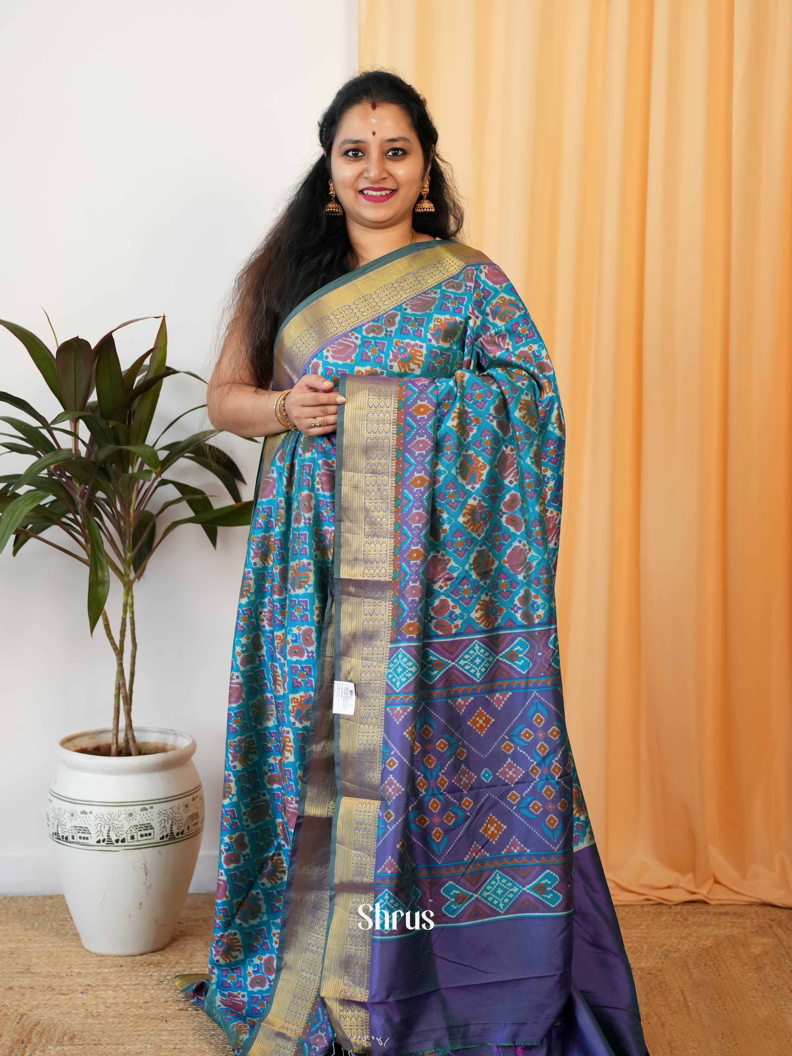 Teal & Purple - Semi Patola Saree - Shop on Shrus.com