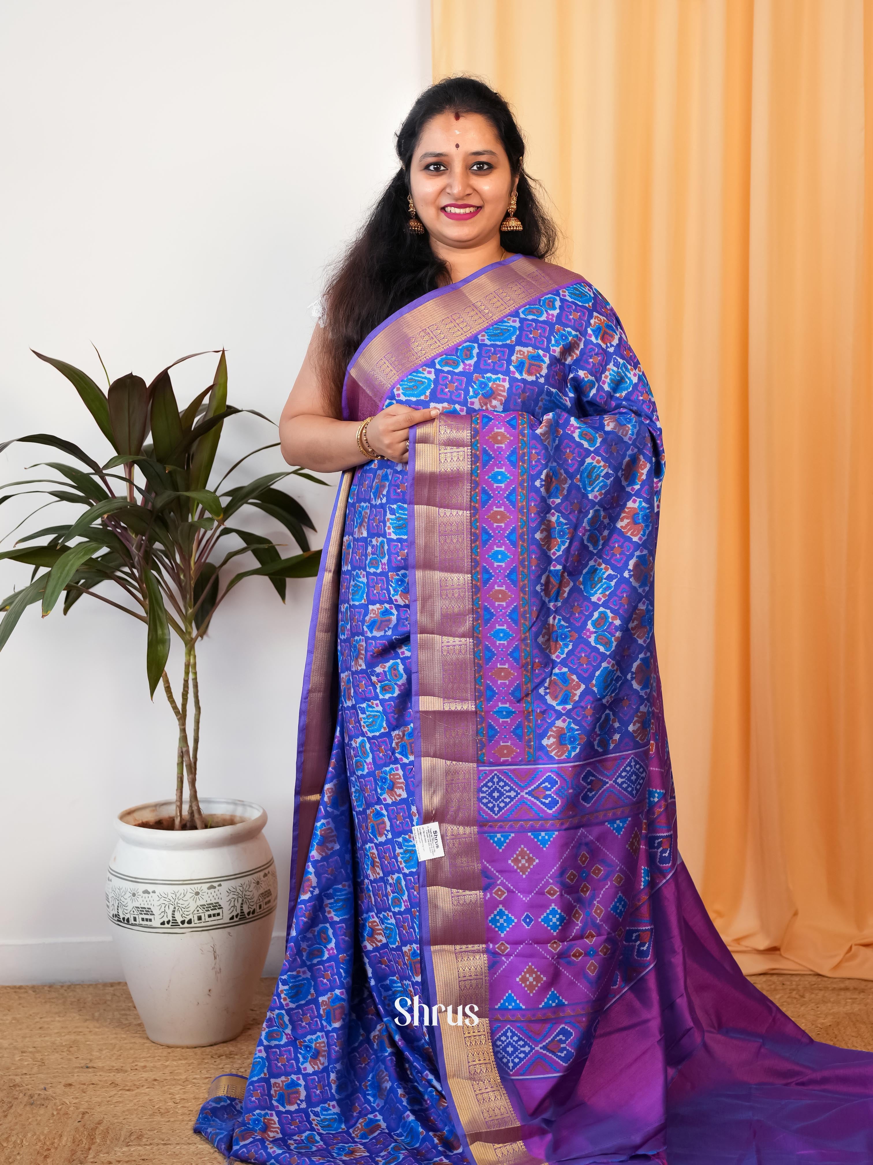Blue & Purple - Semi Patola Saree - Shop on Shrus.com