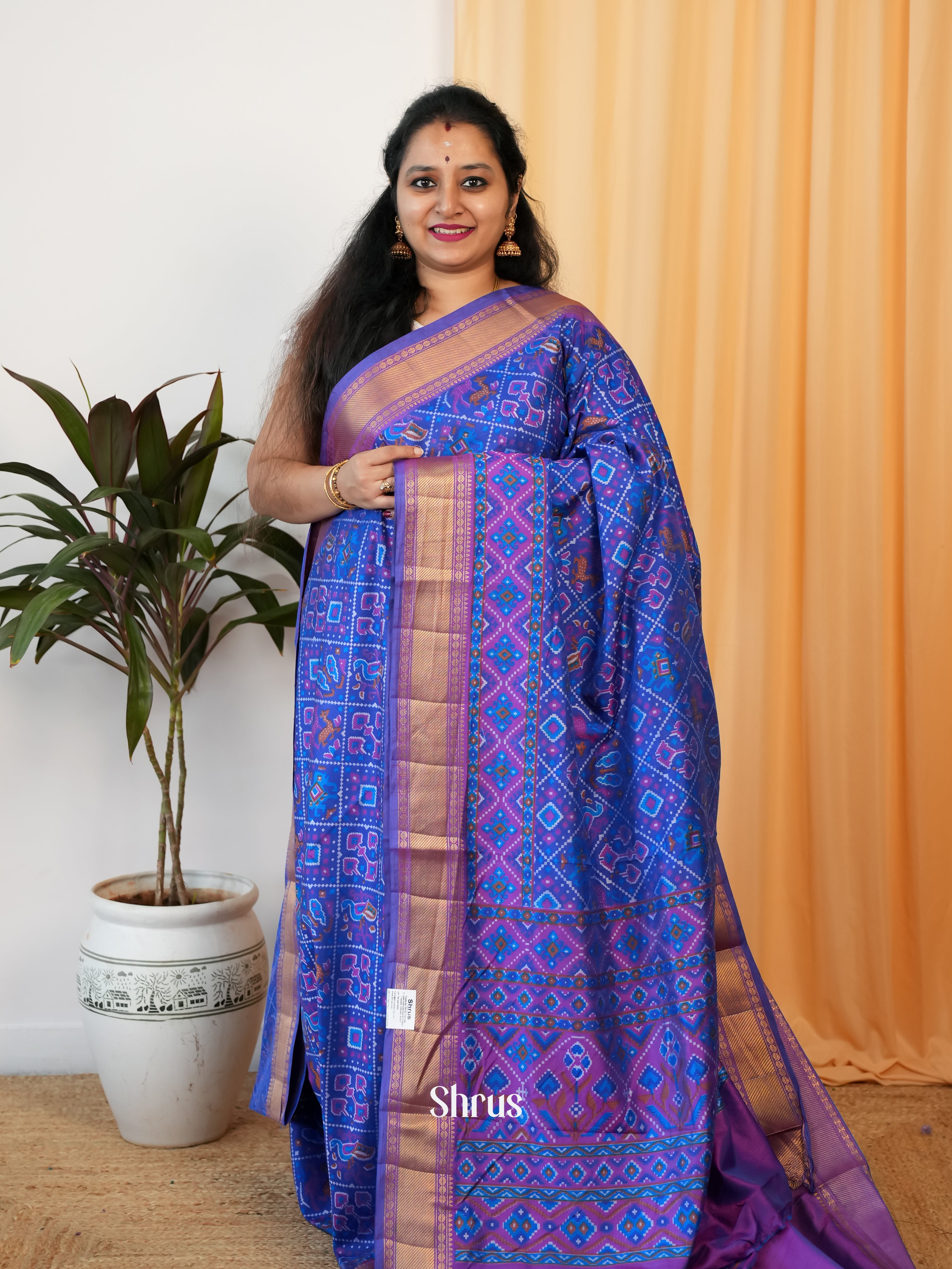 Blue & Purple - Semi Patola Saree - Shop on Shrus.com