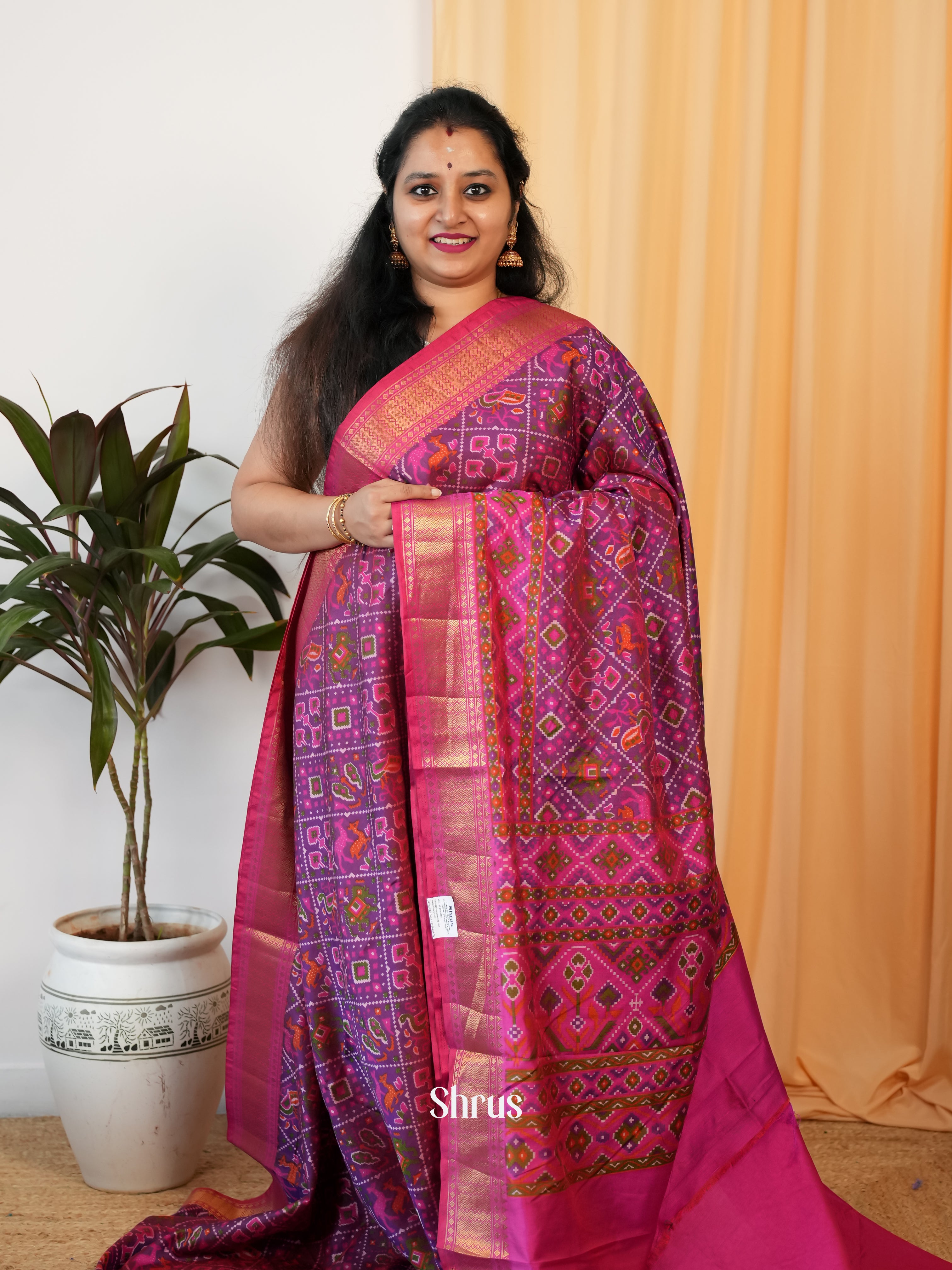 Purple & Pink- Semi Patola Saree - Shop on Shrus.com