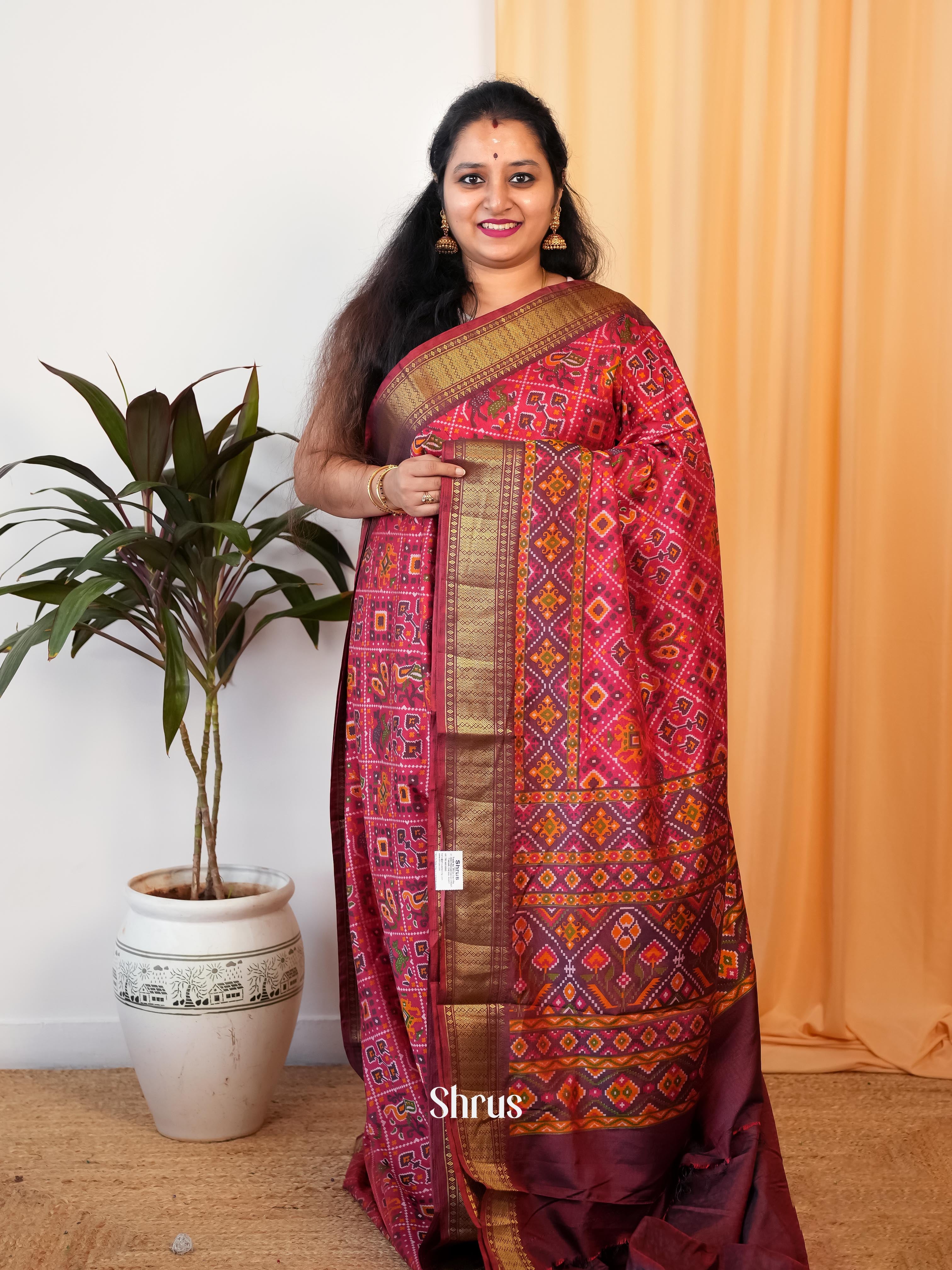 Red & Maroon - Semi Patola Saree - Shop on Shrus.com
