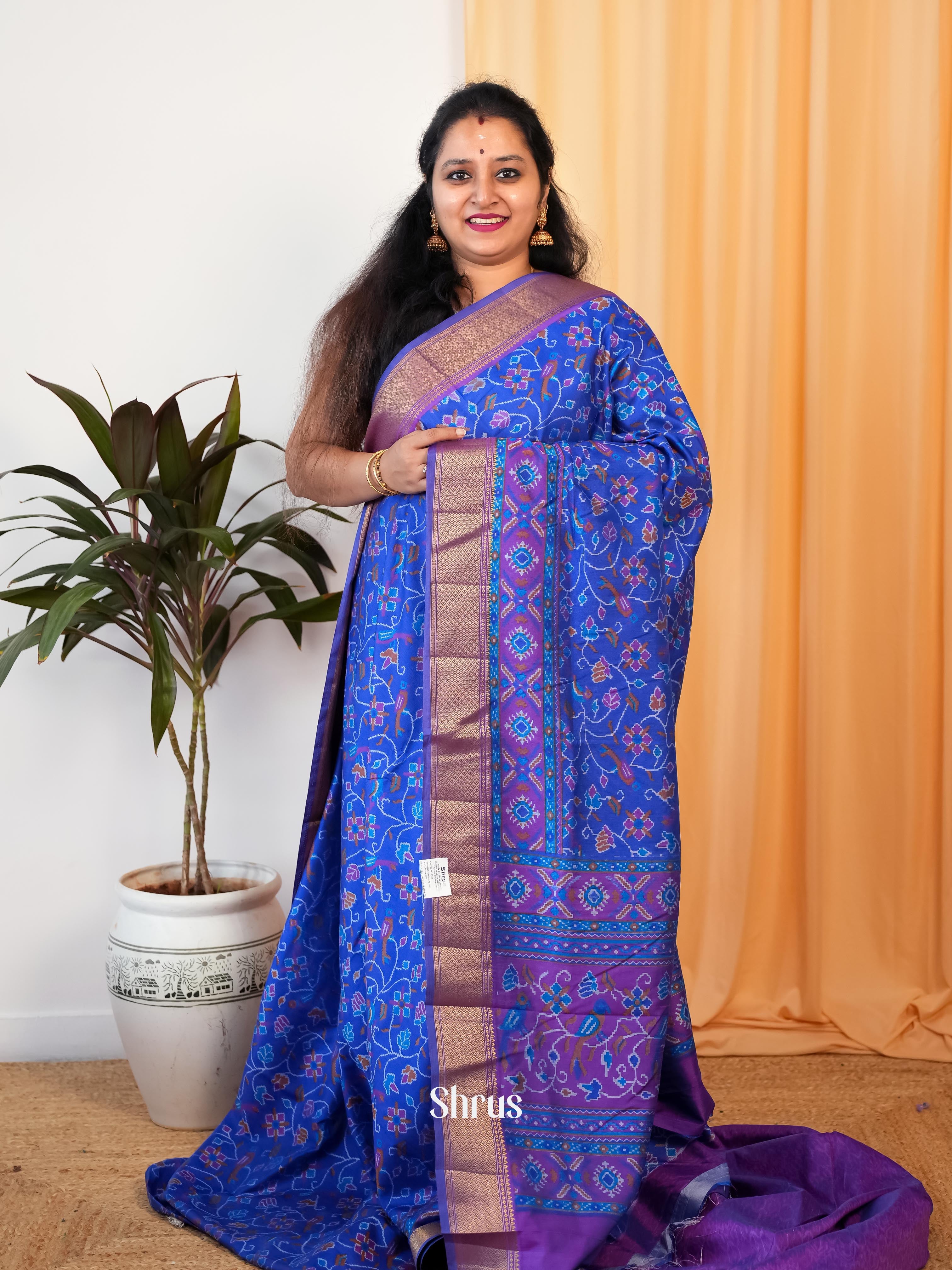 Blue & Purple - Semi Patola Saree - Shop on Shrus.com