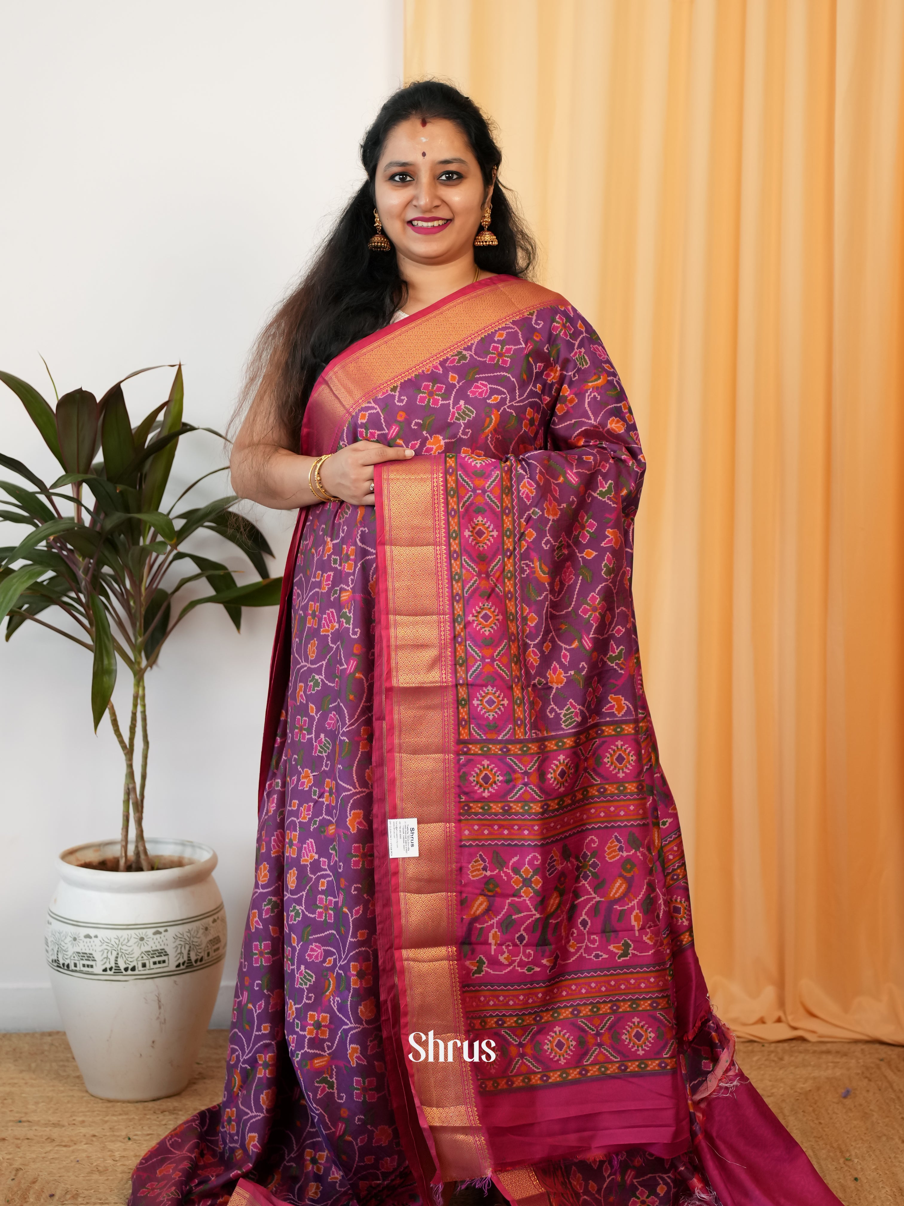 Purple & Pink - Semi Patola Saree - Shop on Shrus.com