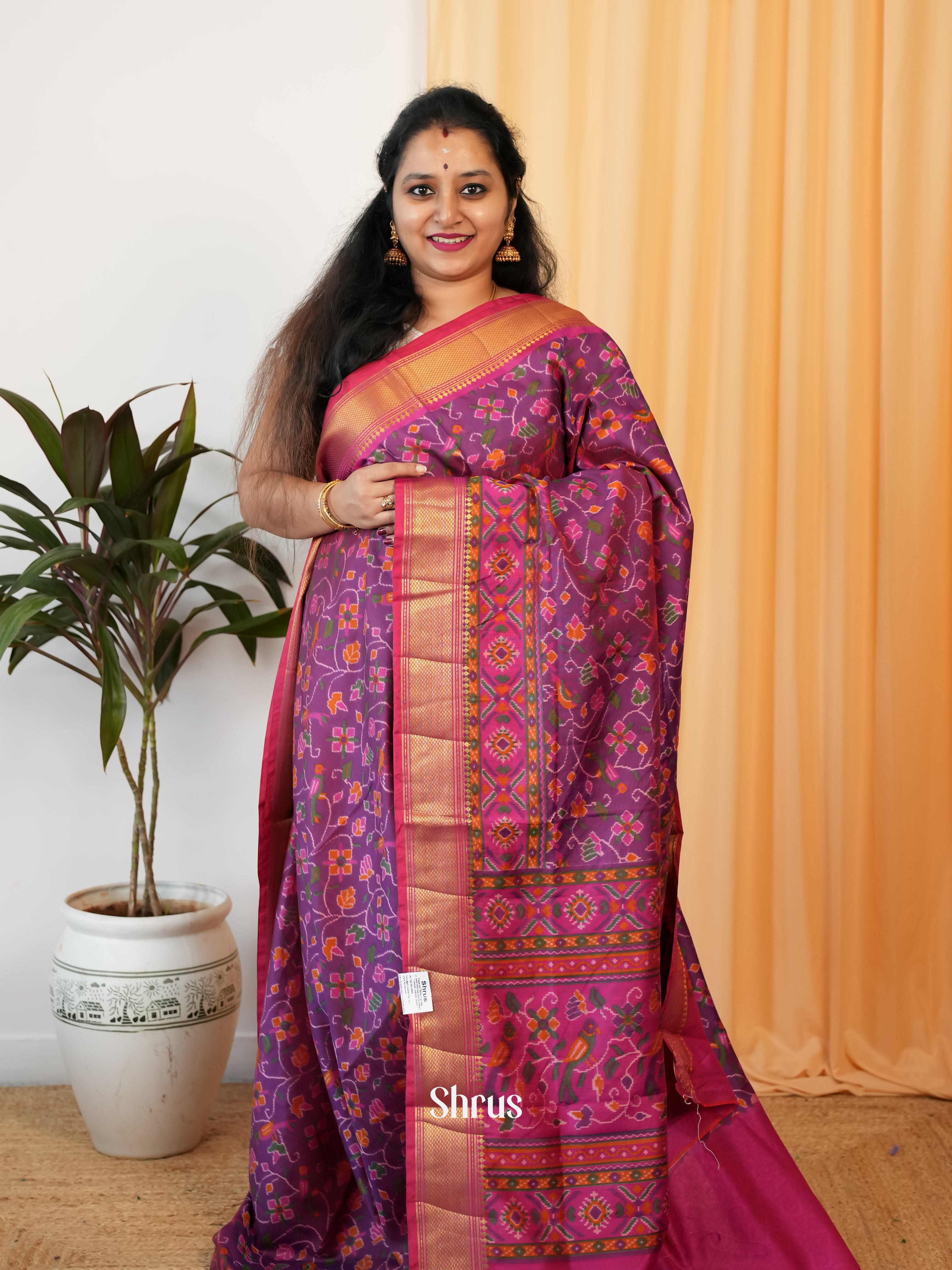 Purple & Pink - Semi Patola Saree - Shop on Shrus.com