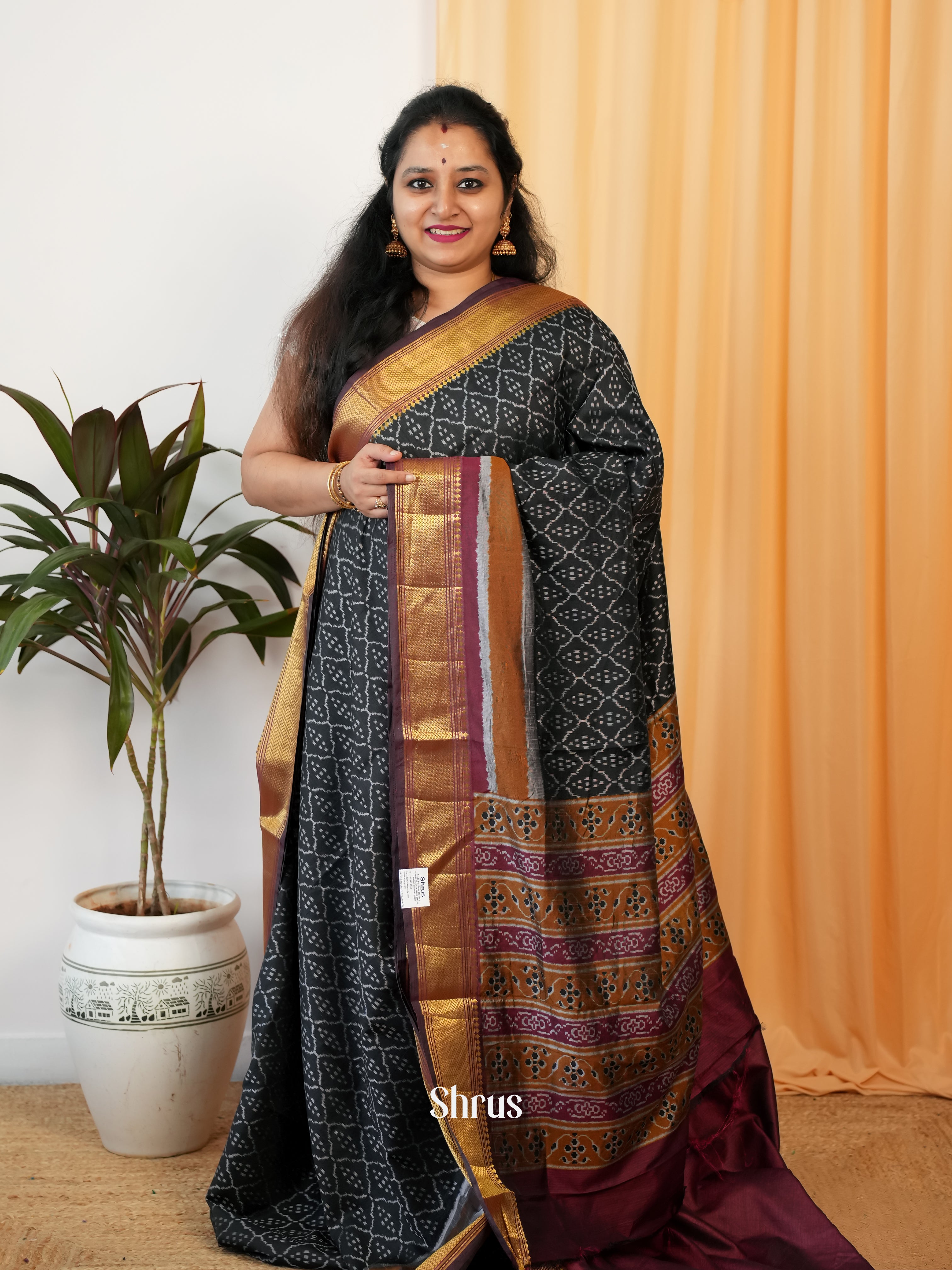 Black & Maroon - Semi Patola Saree - Shop on Shrus.com