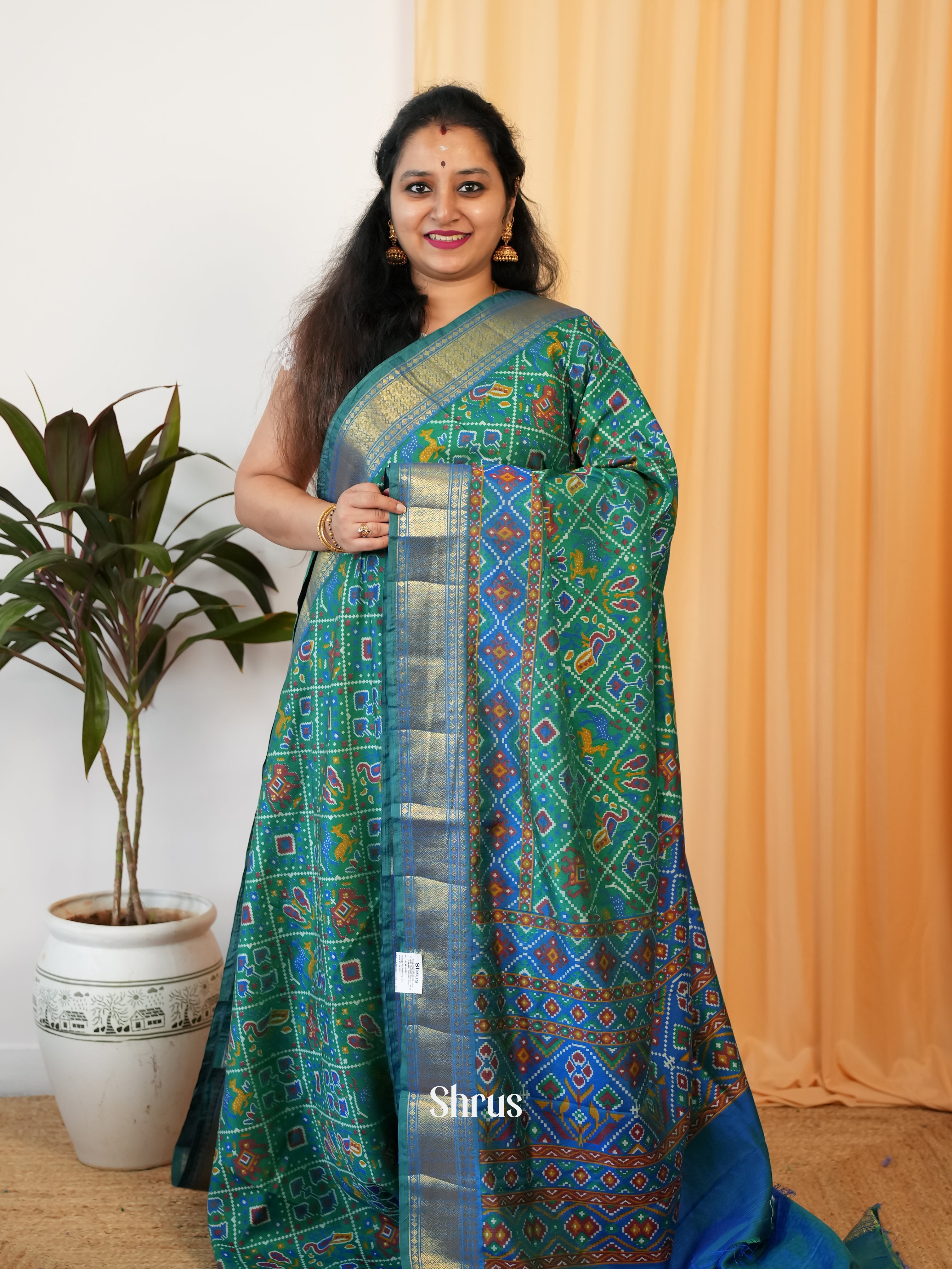 Green & Blue - Semi Patola Saree - Shop on Shrus.com