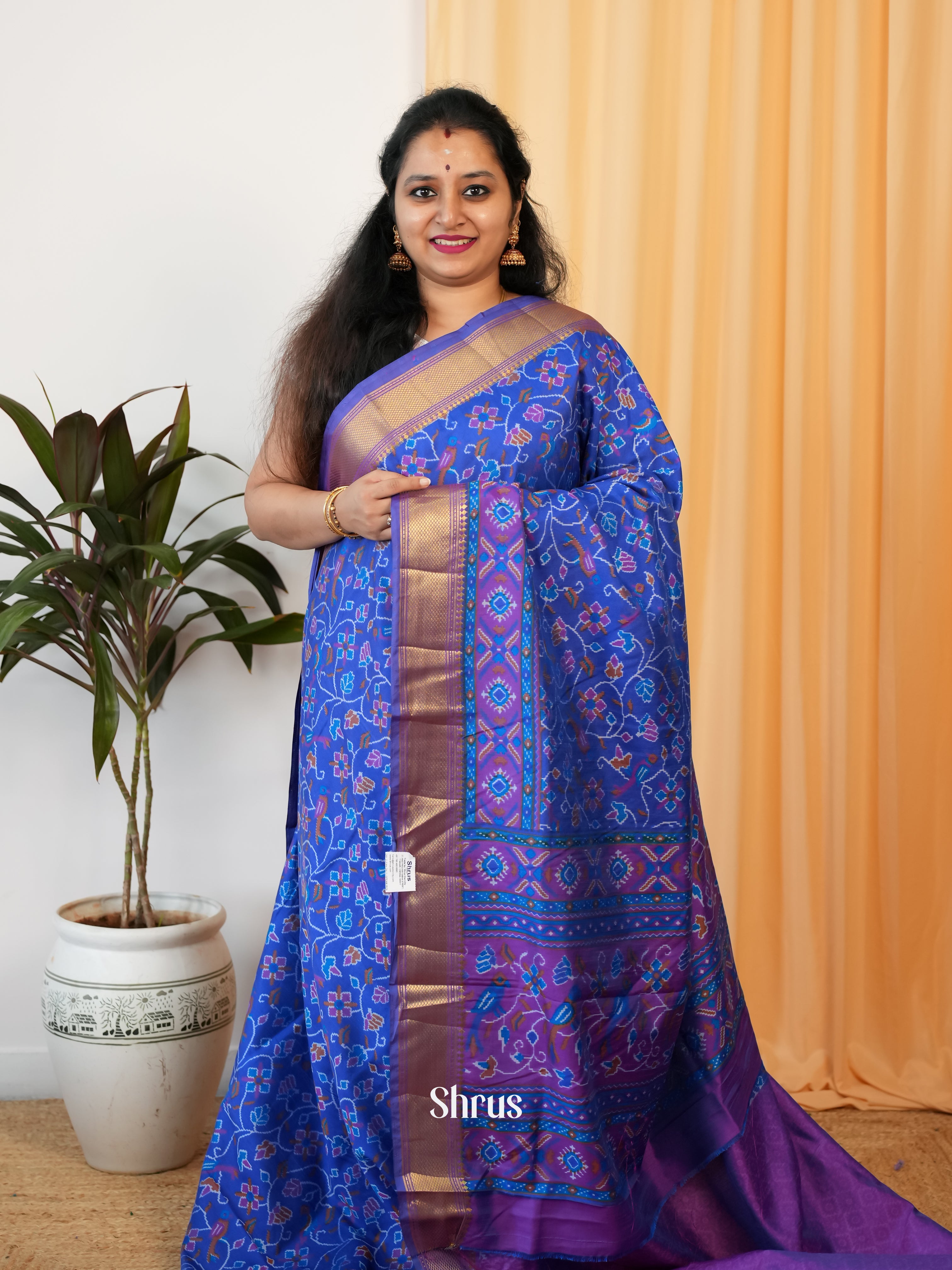 Blue & Purple - Semi Patola Saree - Shop on Shrus.com