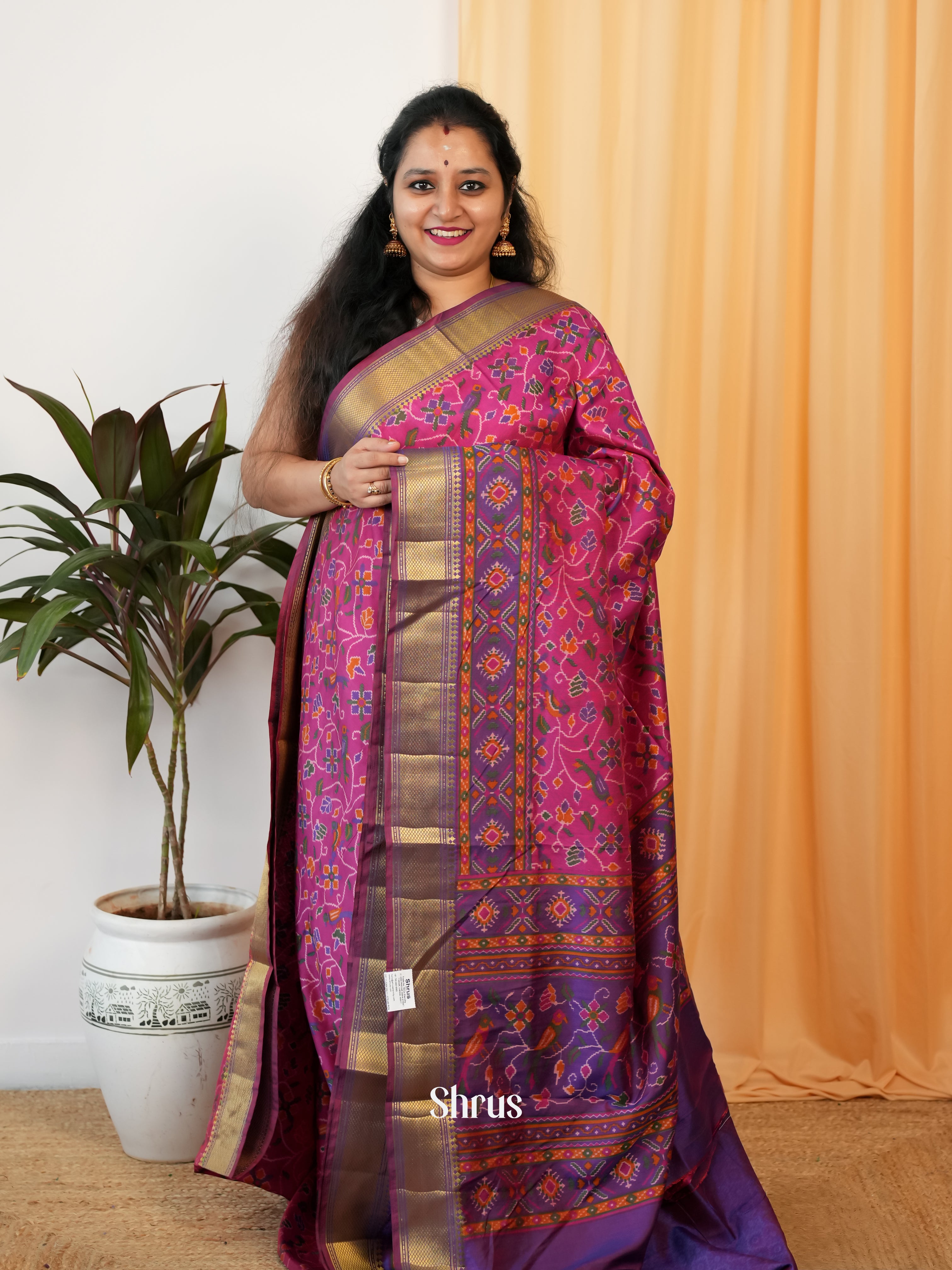 Pink & Purple - Semi Patola Saree - Shop on Shrus.com