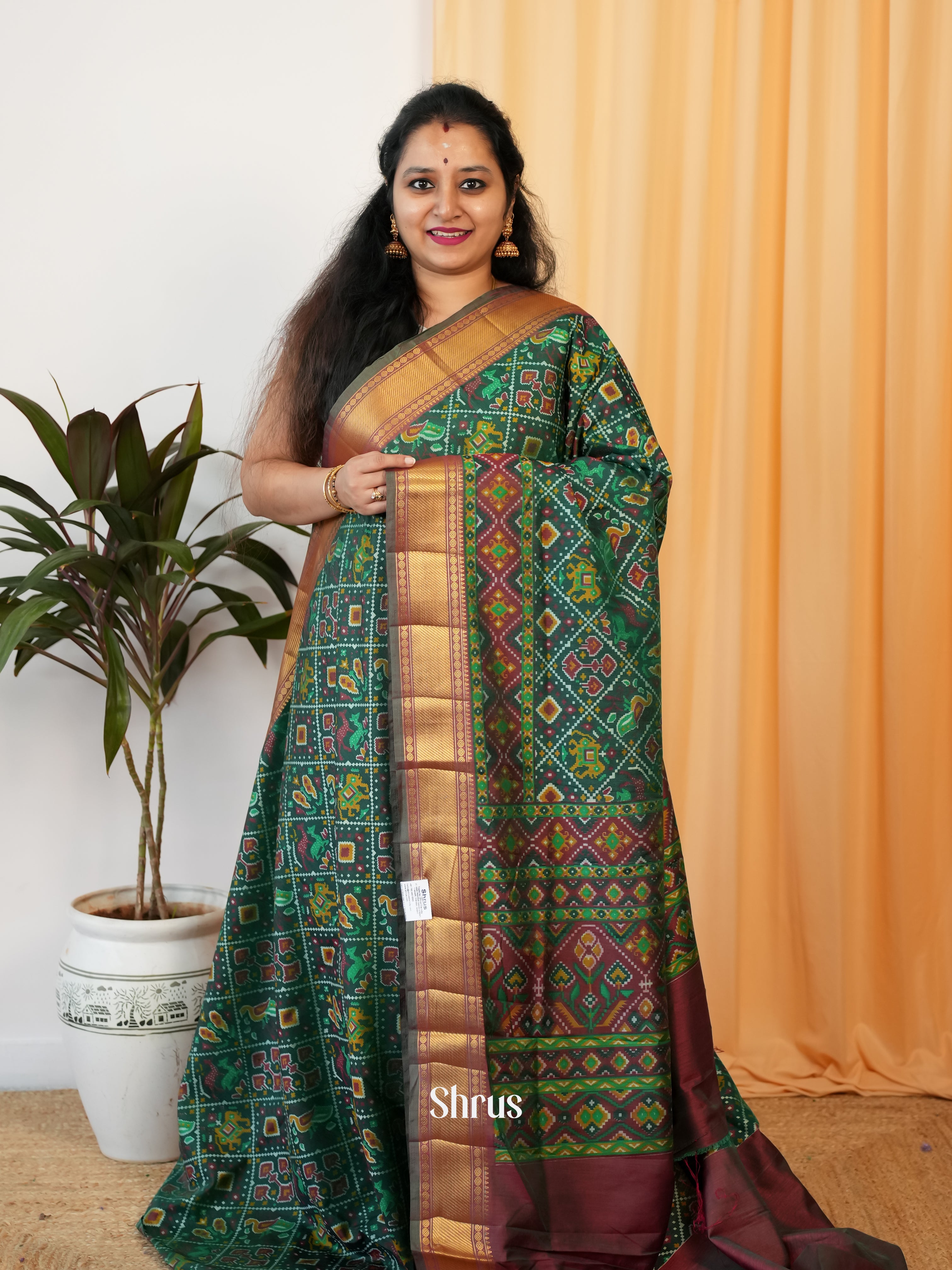 green & Maroon - Semi Patola Saree - Shop on Shrus.com
