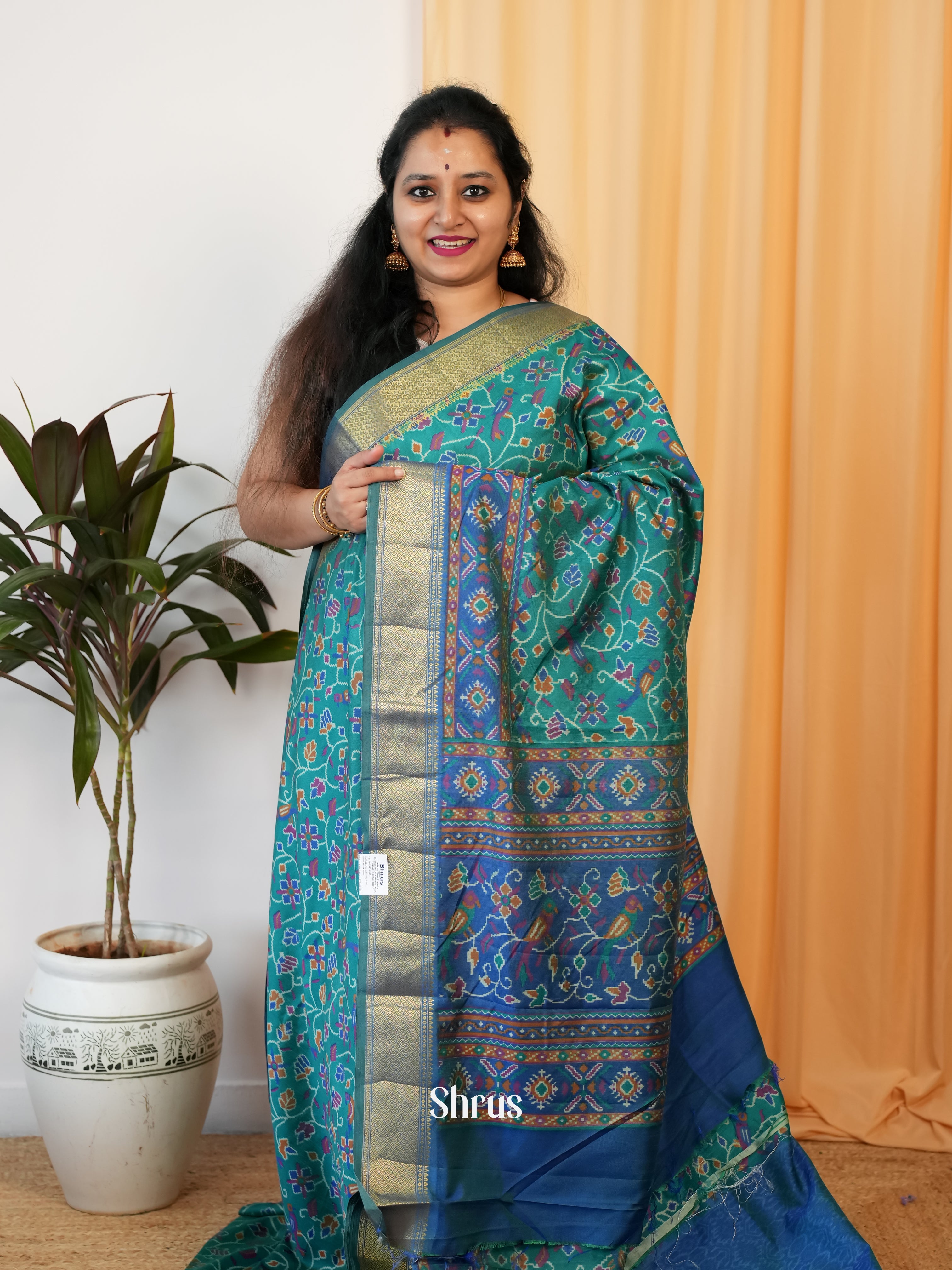 Teal & Blue- Semi Patola Saree - Shop on Shrus.com