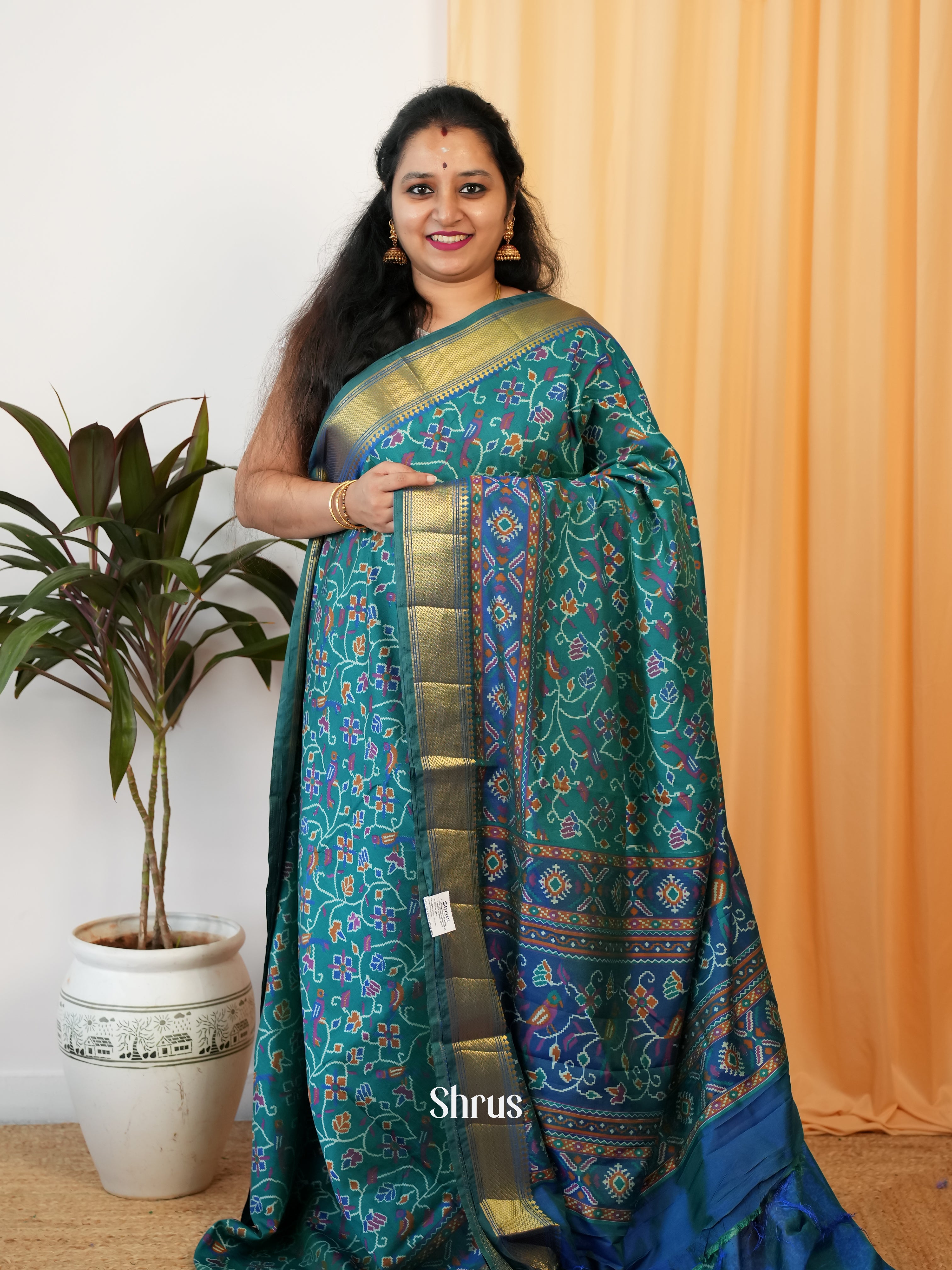 Green & Blue - Semi Patola Saree - Shop on Shrus.com