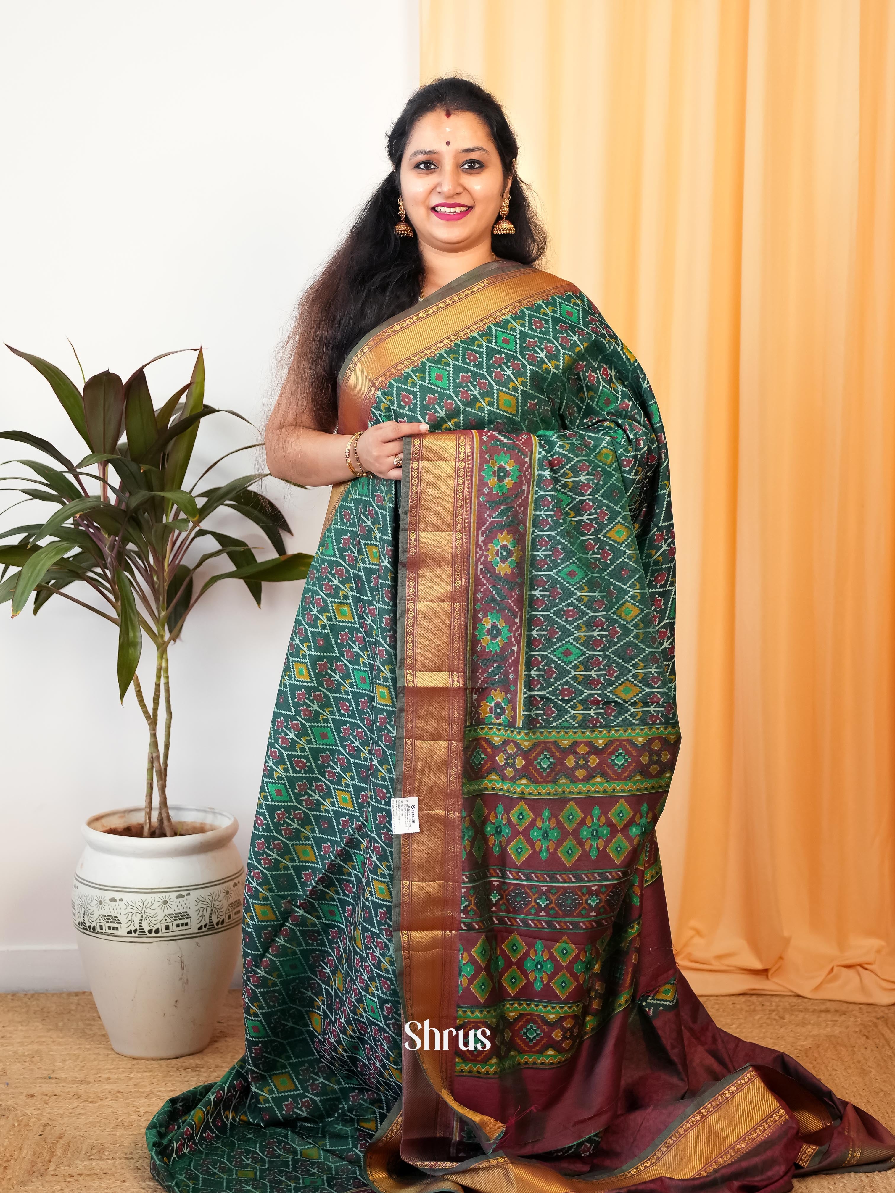 Green & Maroon - Semi Patola Saree - Shop on Shrus.com