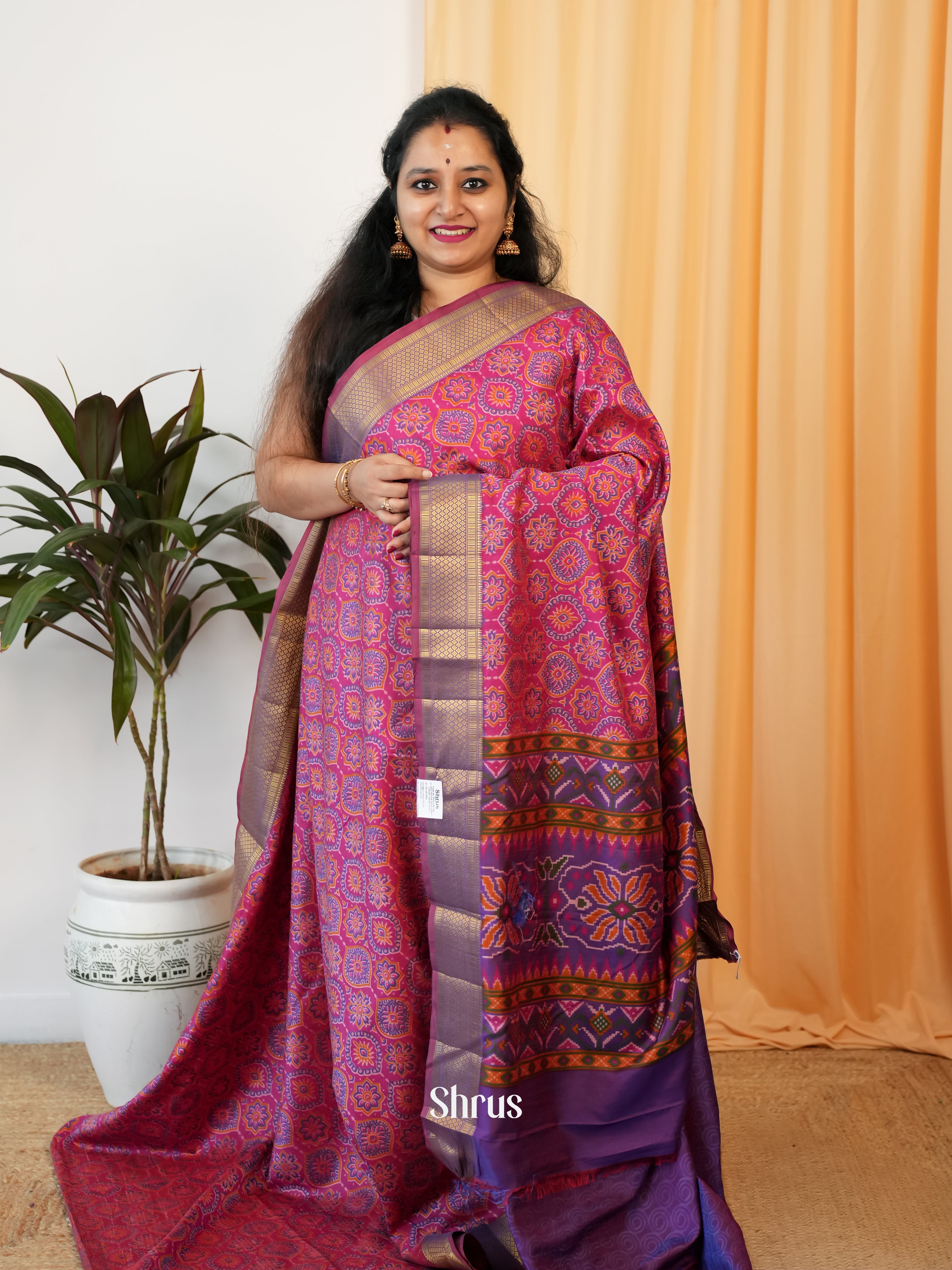 Pink & Purple - Semi Patola Saree - Shop on Shrus.com