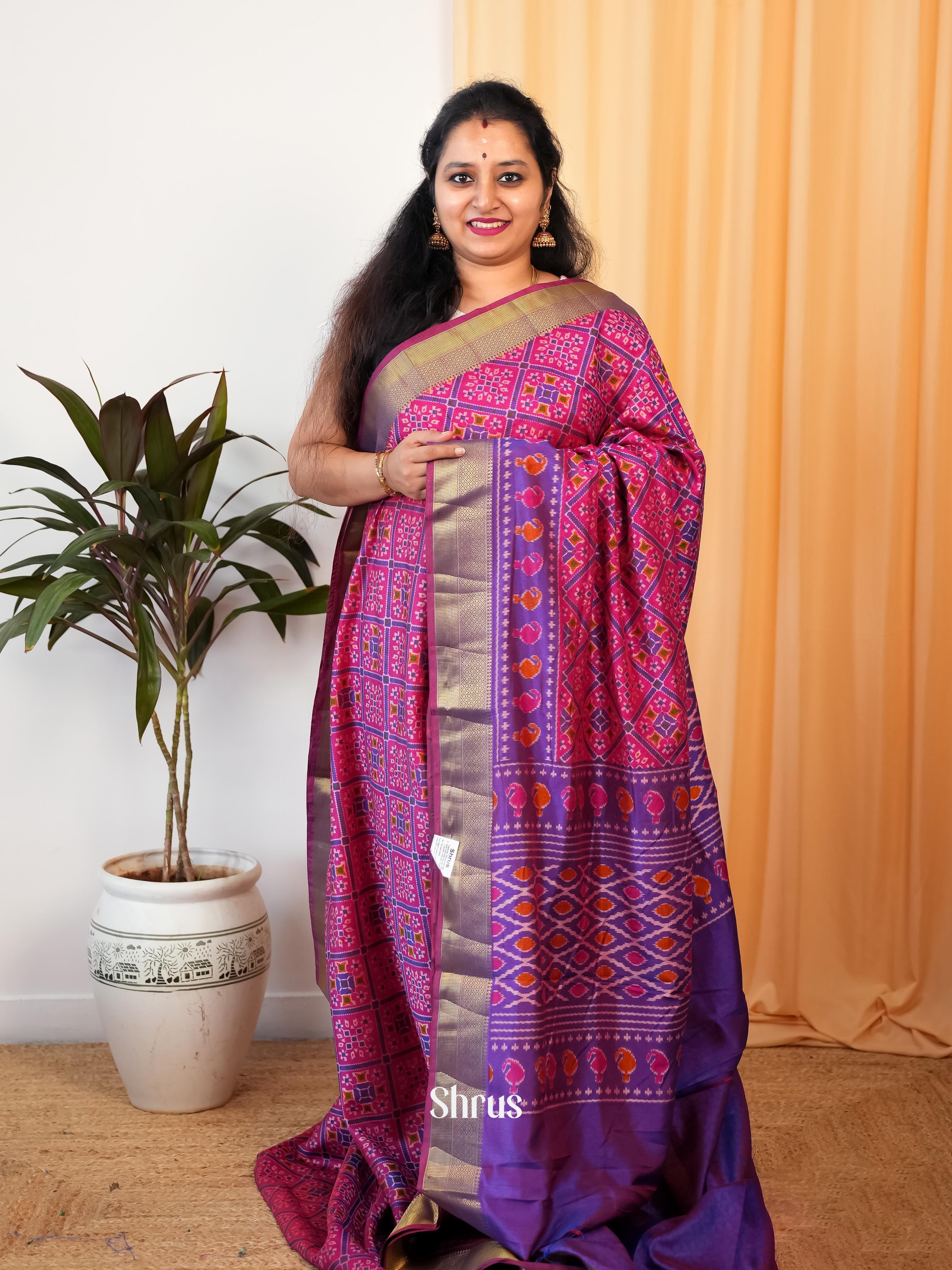 Pink & Purple - Semi Patola Saree - Shop on Shrus.com