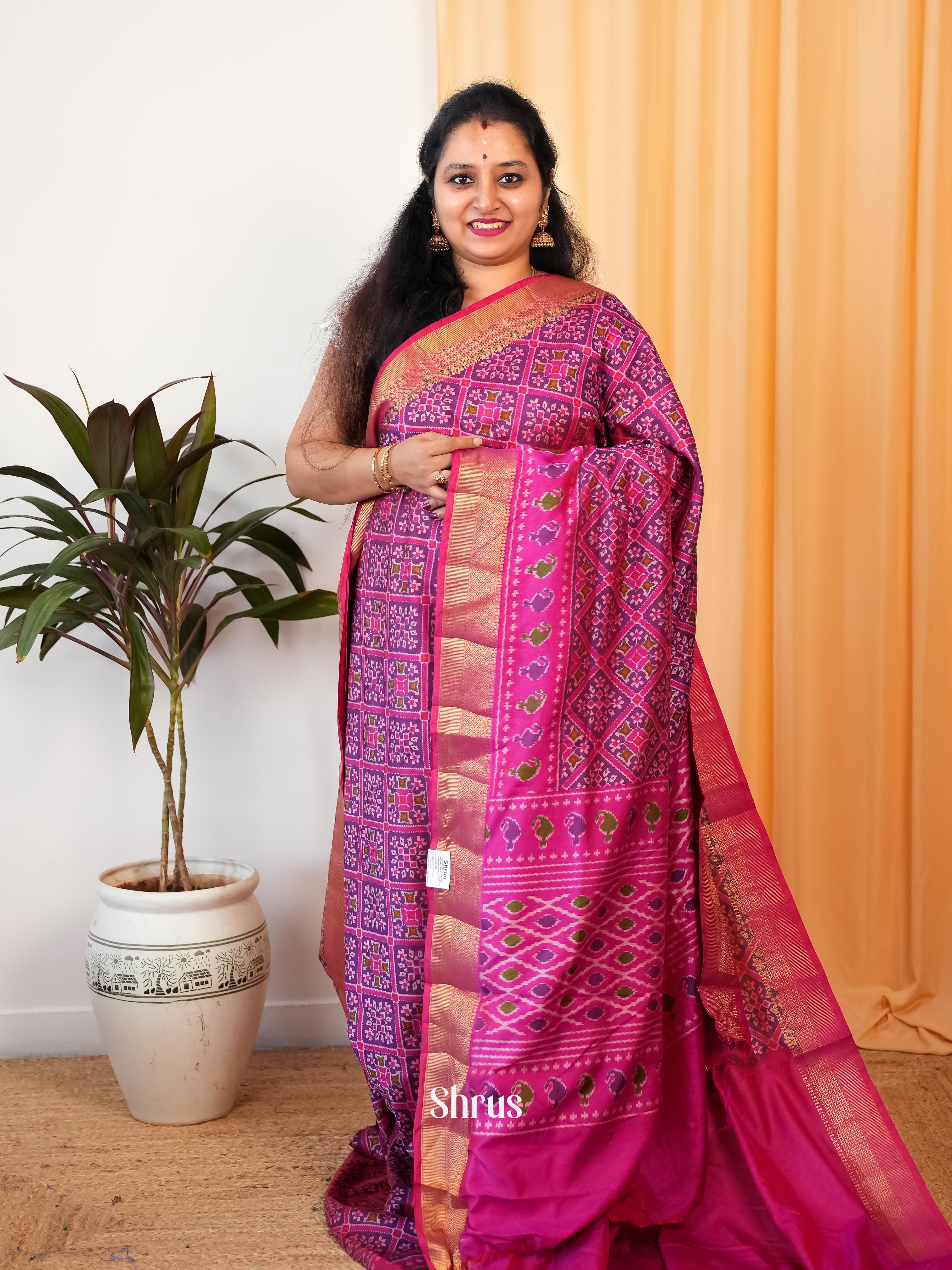Purple & Pink - Semi Patola Saree - Shop on Shrus.com