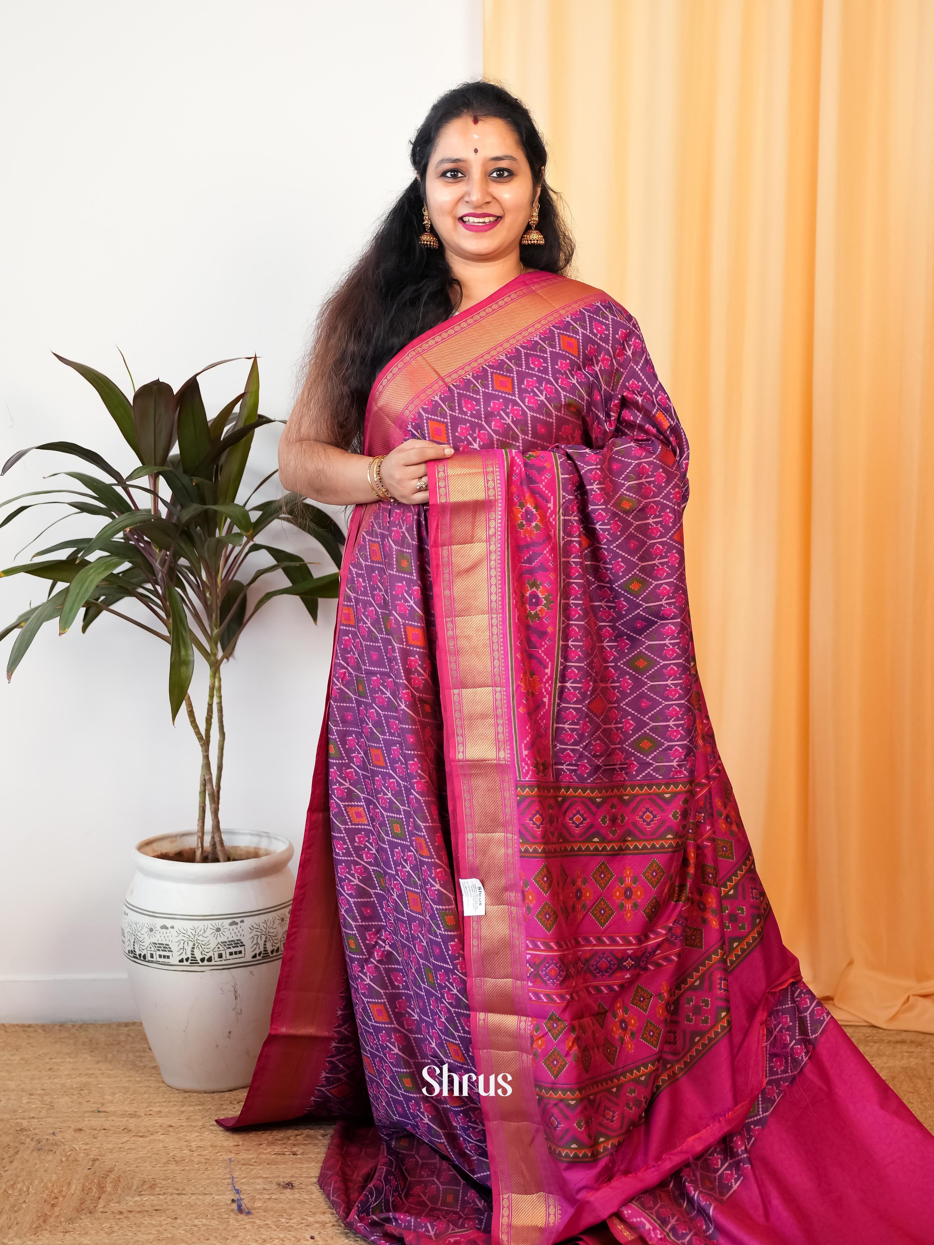 Purple & Pink - Semi Patola Saree - Shop on Shrus.com