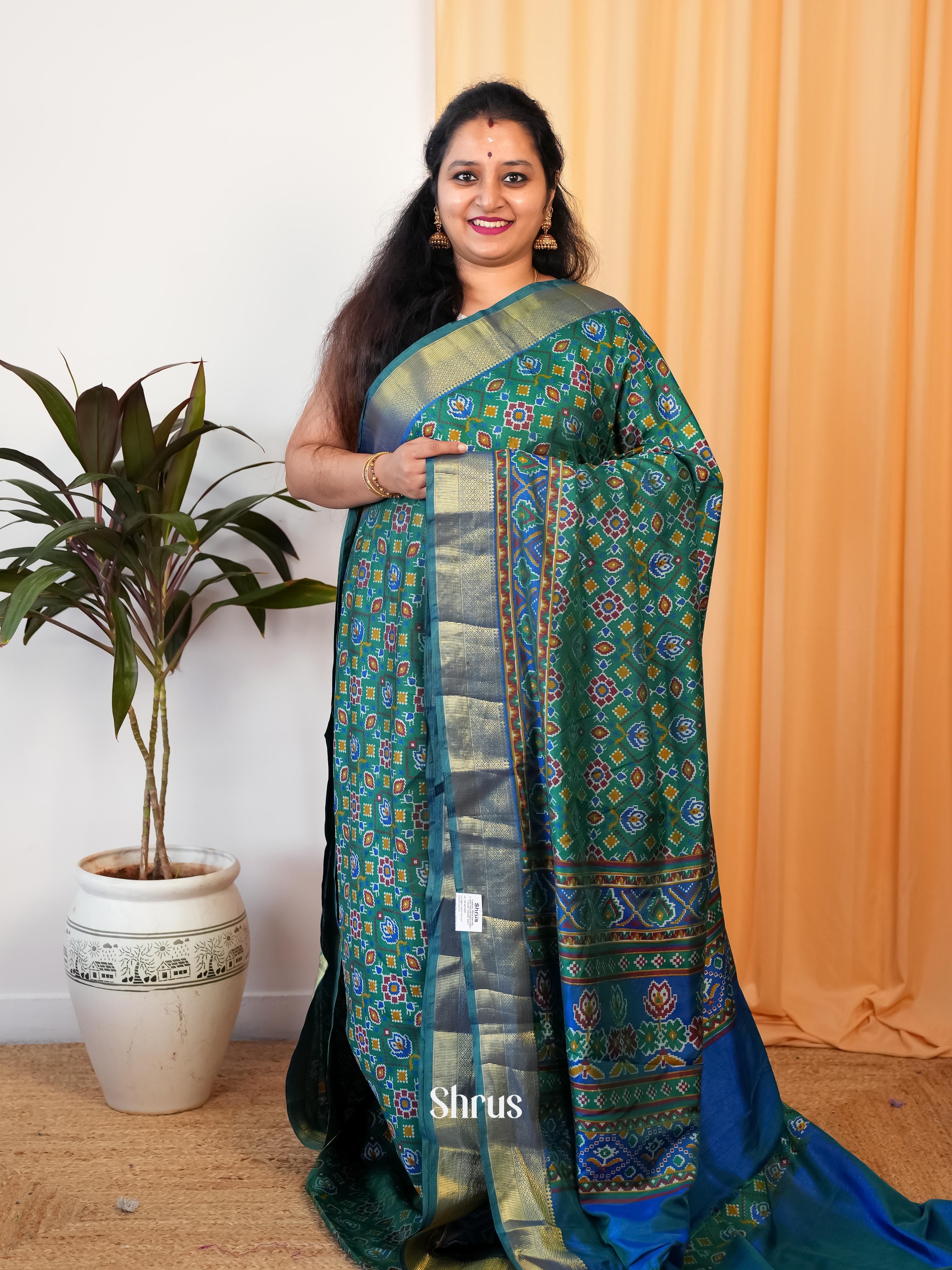 Green & Blue - Semi Patola Saree - Shop on Shrus.com