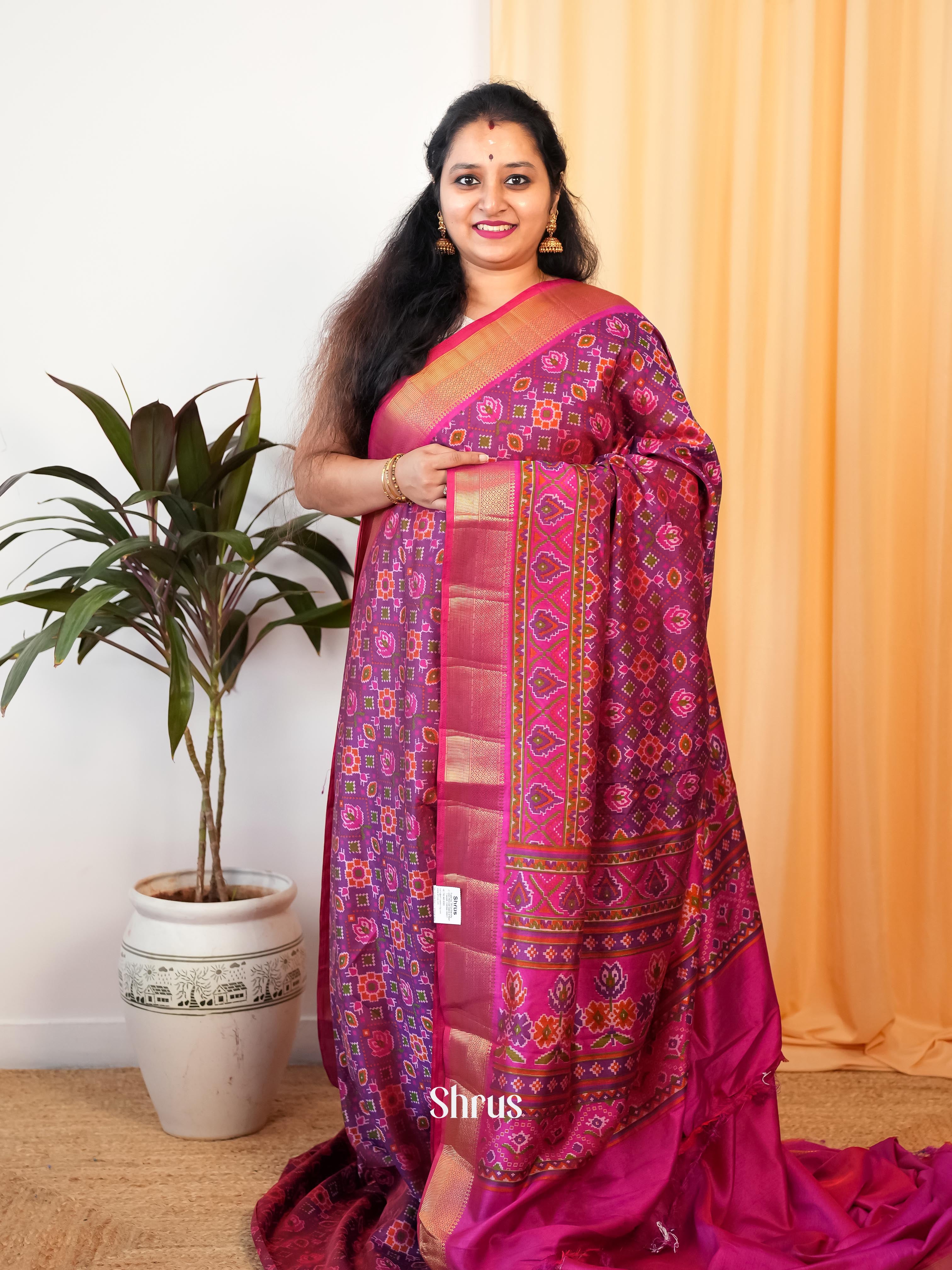 Purple & Pink - Semi Patola Saree - Shop on Shrus.com