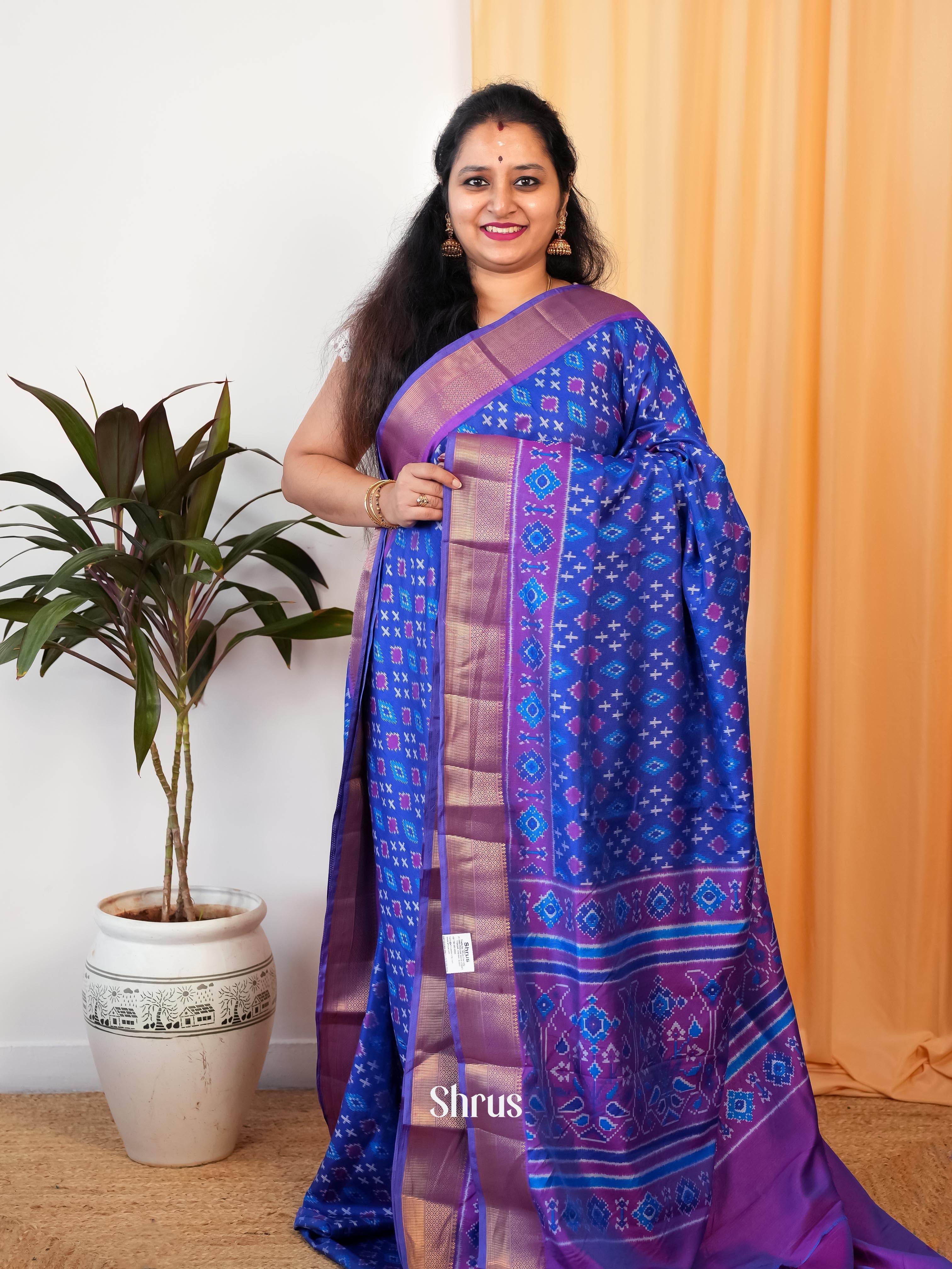 Blue & Purple - Semi Patola Saree - Shop on Shrus.com
