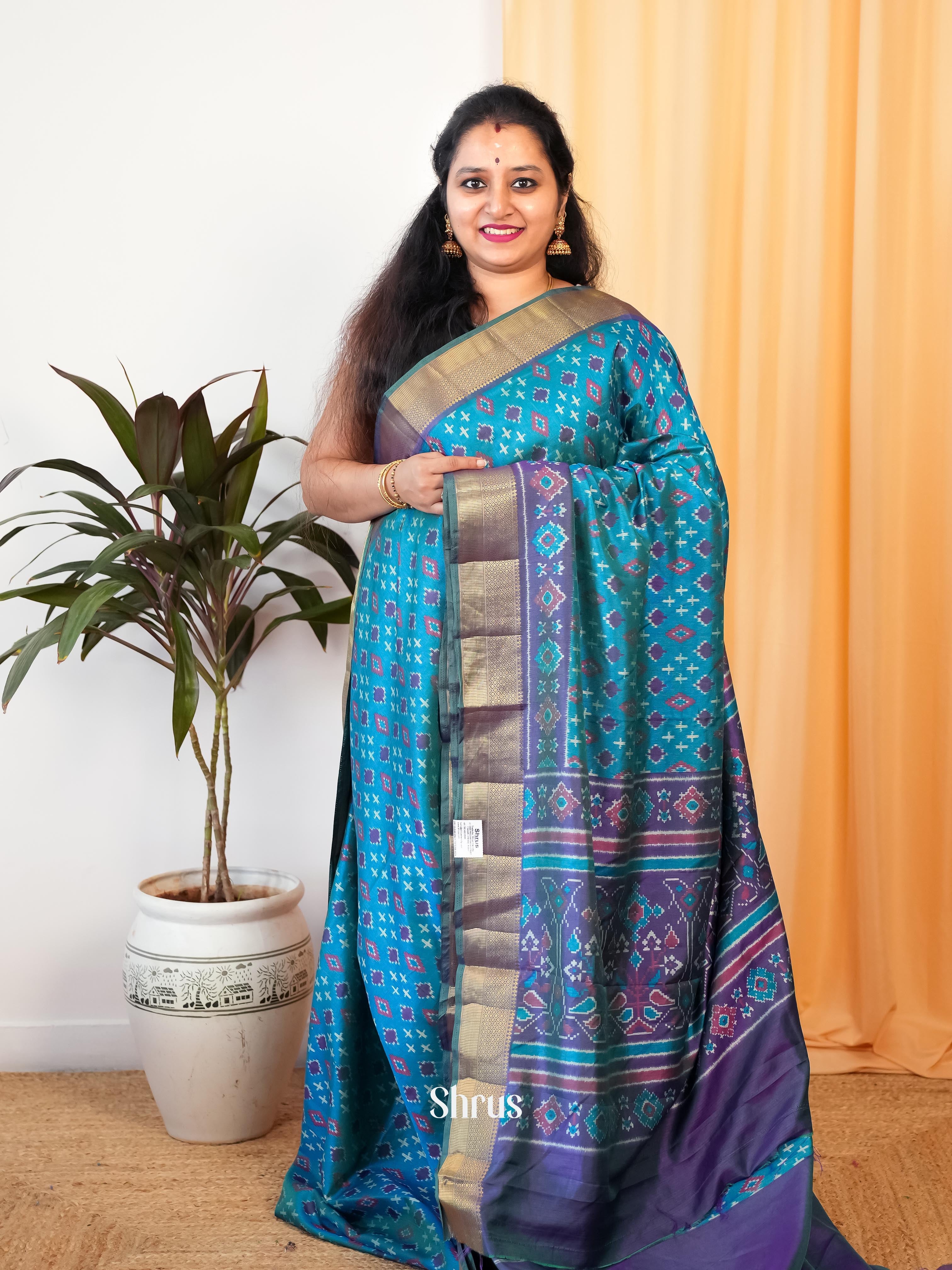 Blue & Purple - Semi Patola Saree - Shop on Shrus.com