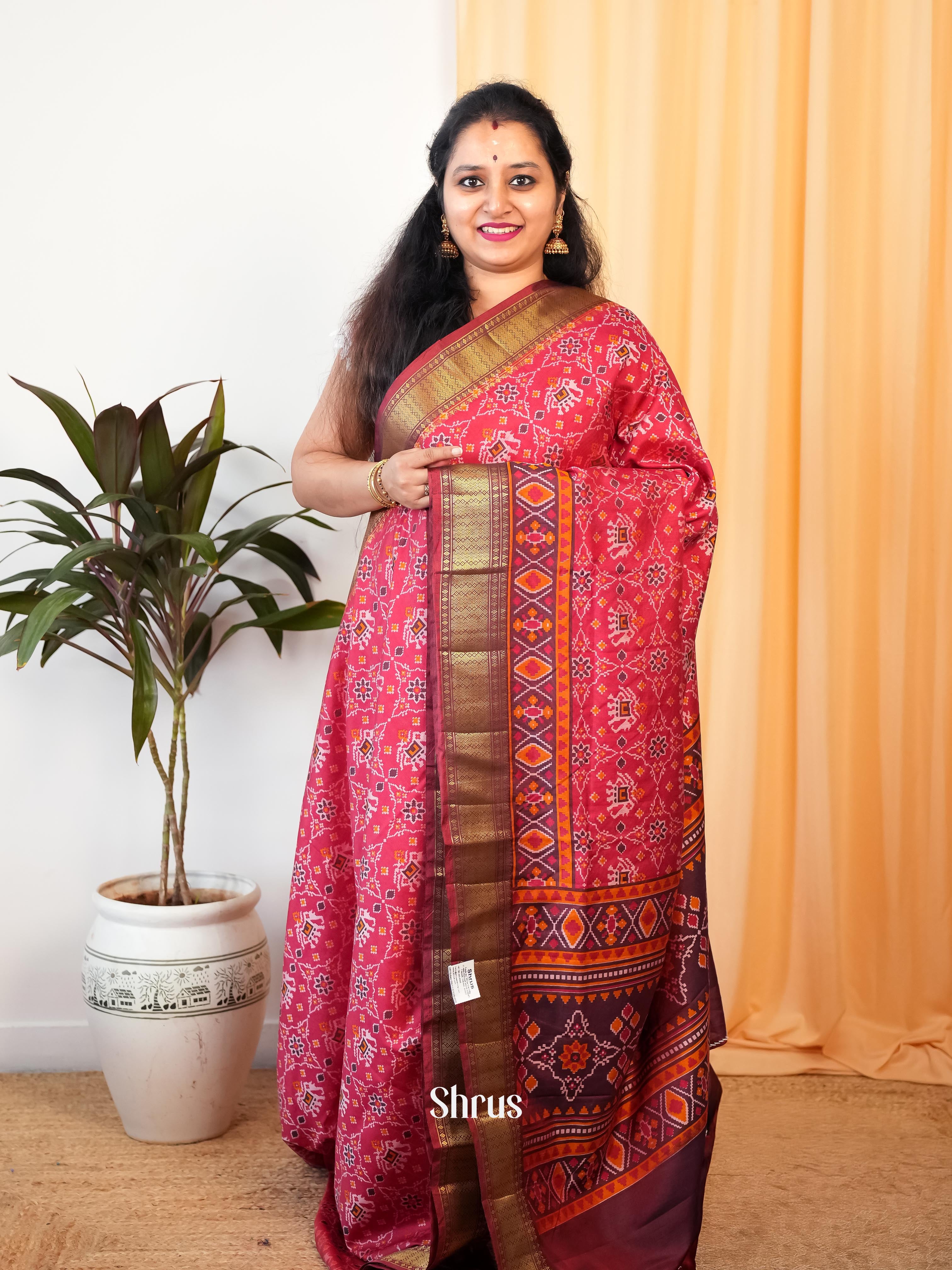 Red & Maroon - Semi Patola Saree - Shop on Shrus.com
