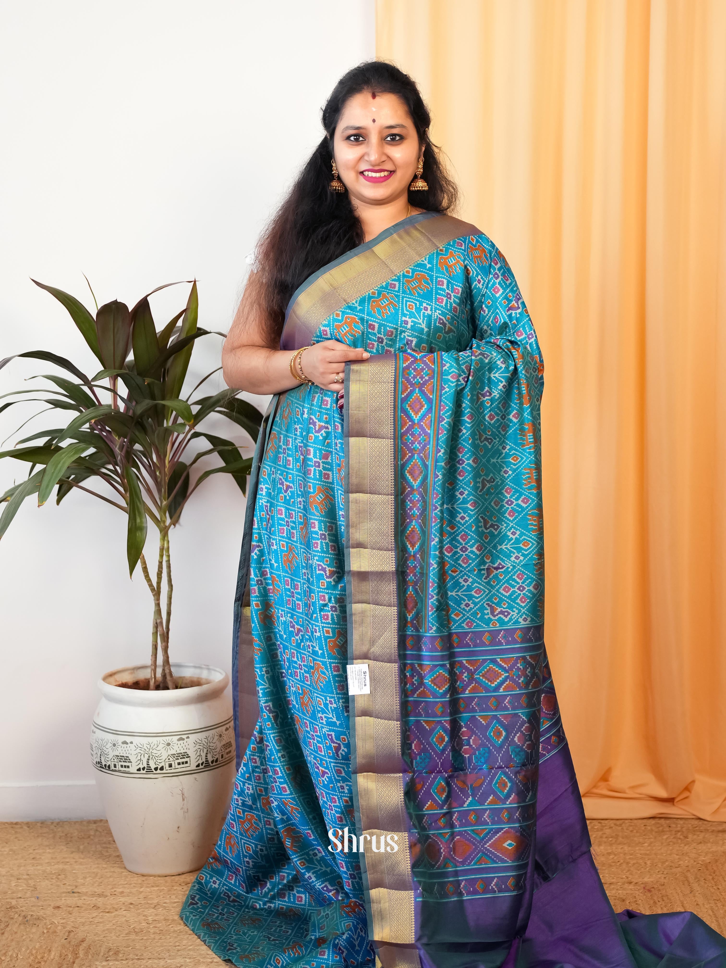 Teal & Purple - Semi Patola Saree - Shop on Shrus.com