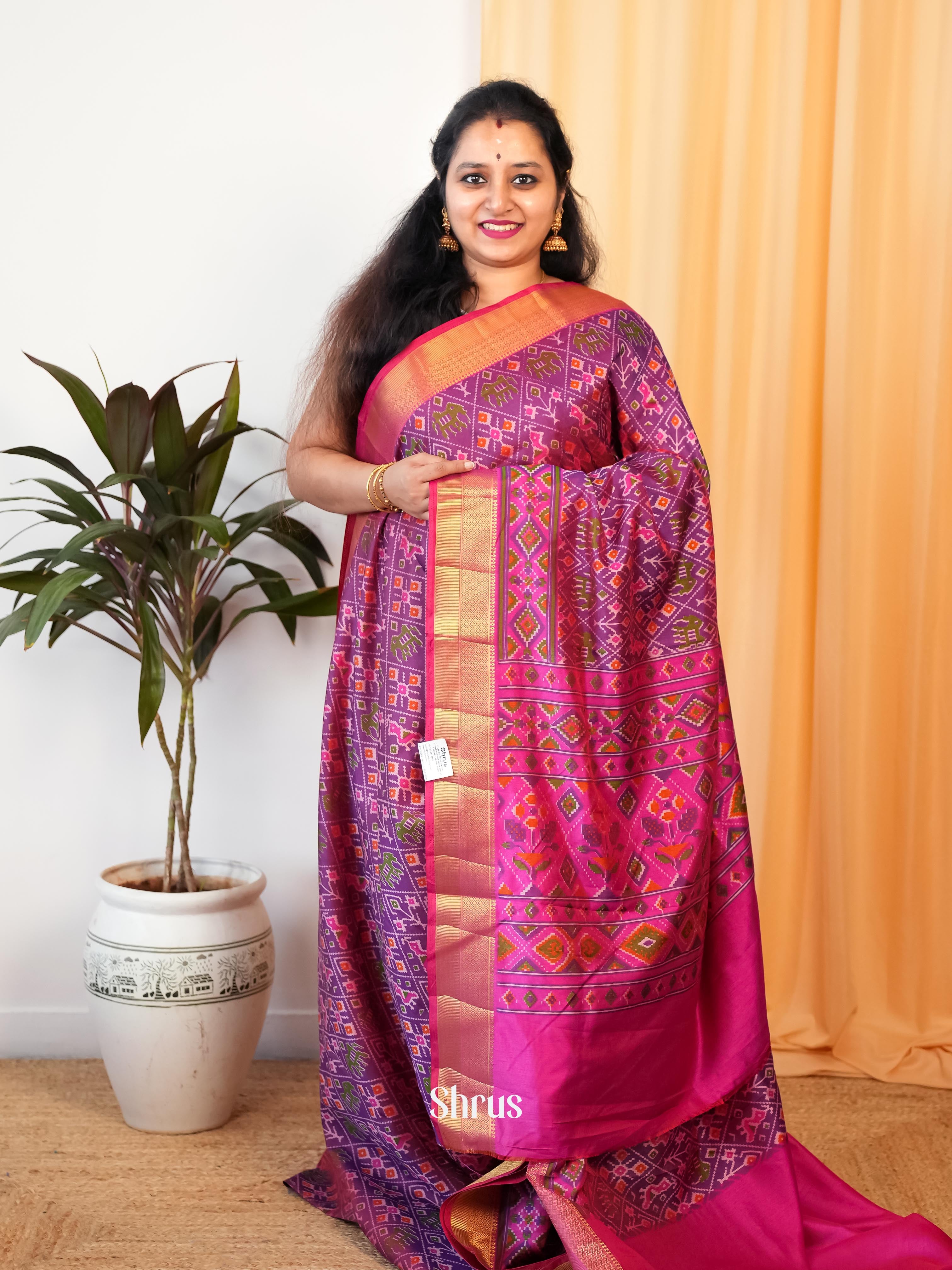 Purple & Pink - Semi Patola Saree - Shop on Shrus.com