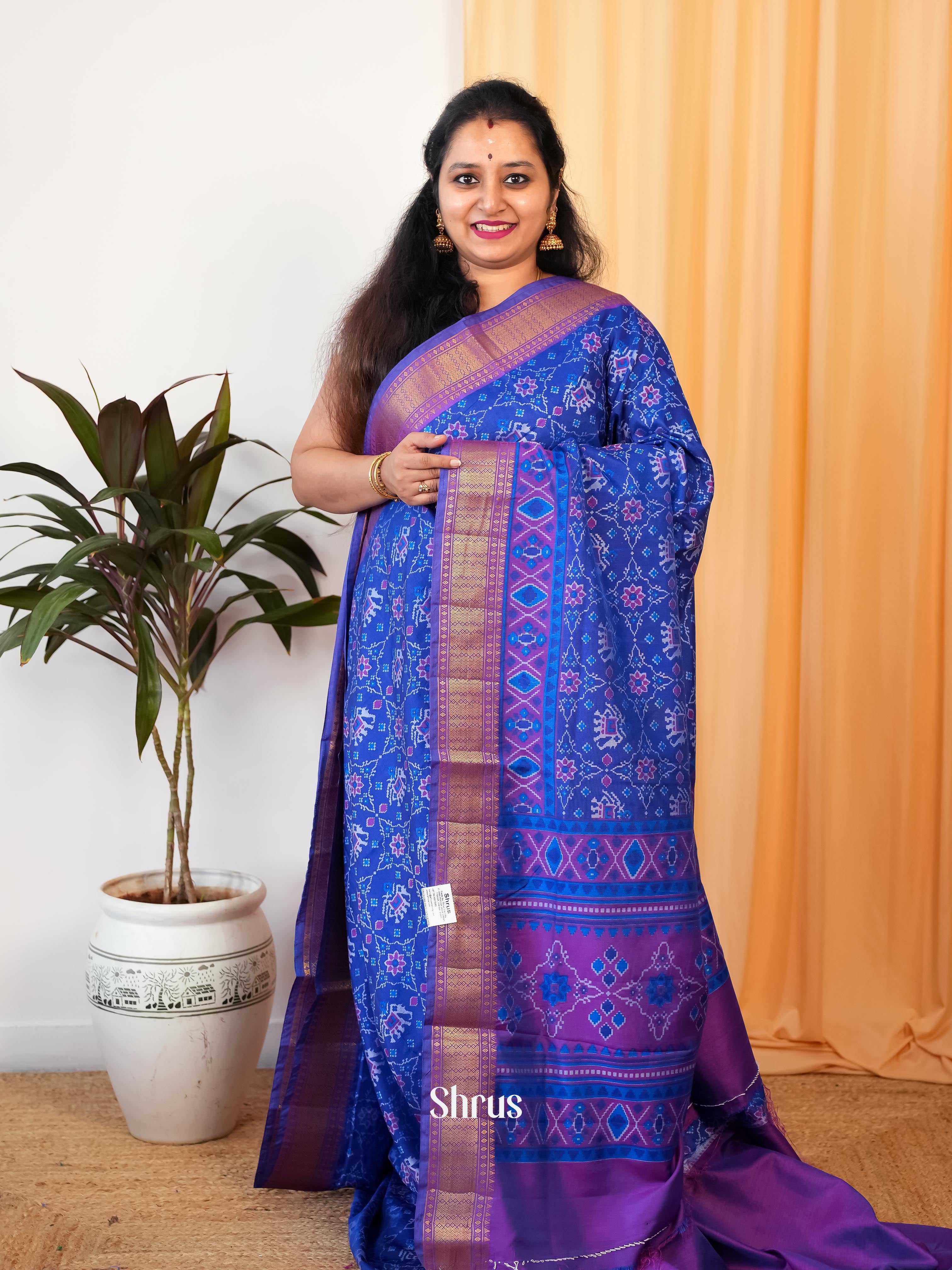 Blue & Purple - Semi Patola Saree - Shop on Shrus.com