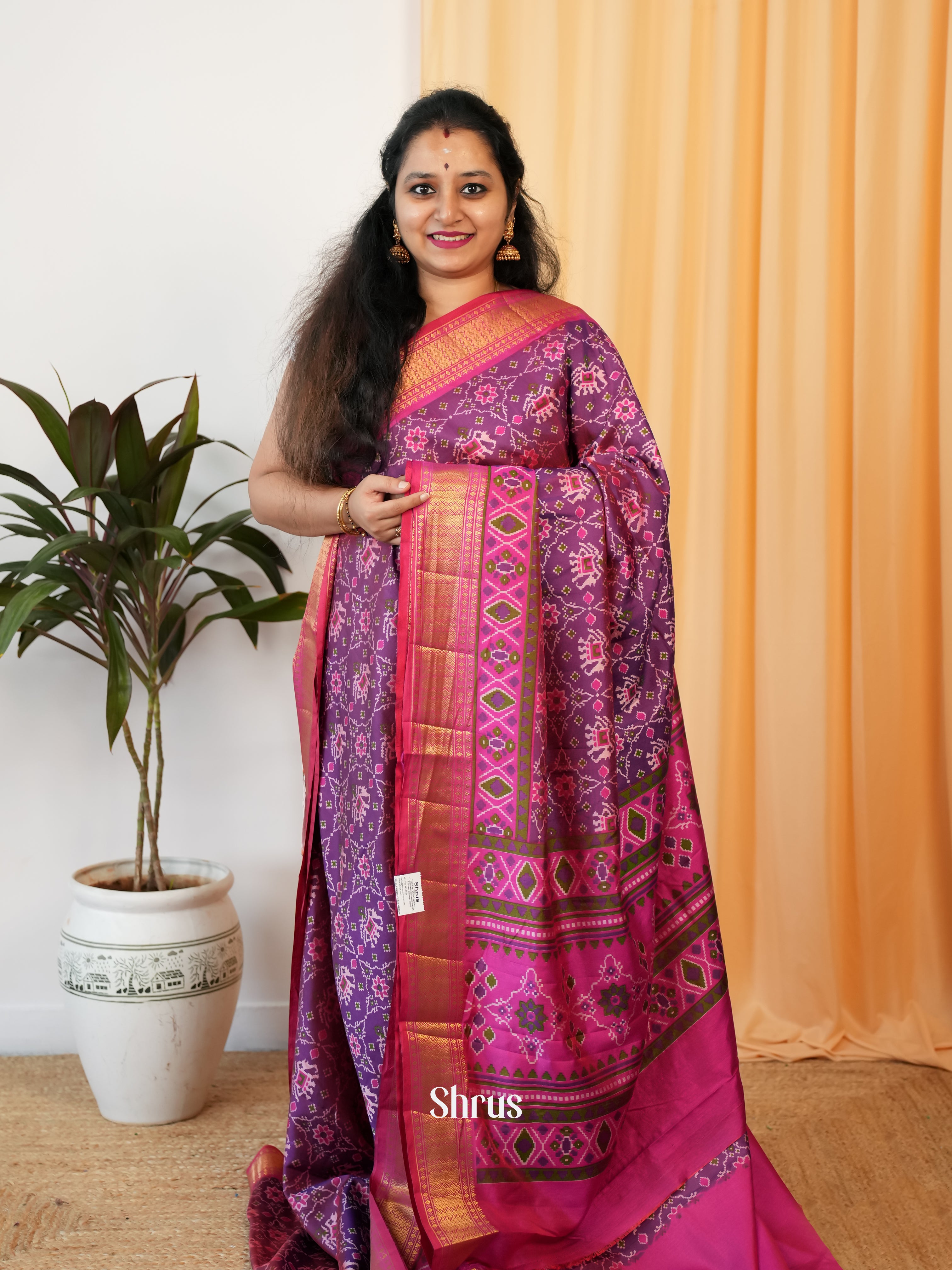 Purple & Pink - Semi Patola Saree - Shop on Shrus.com