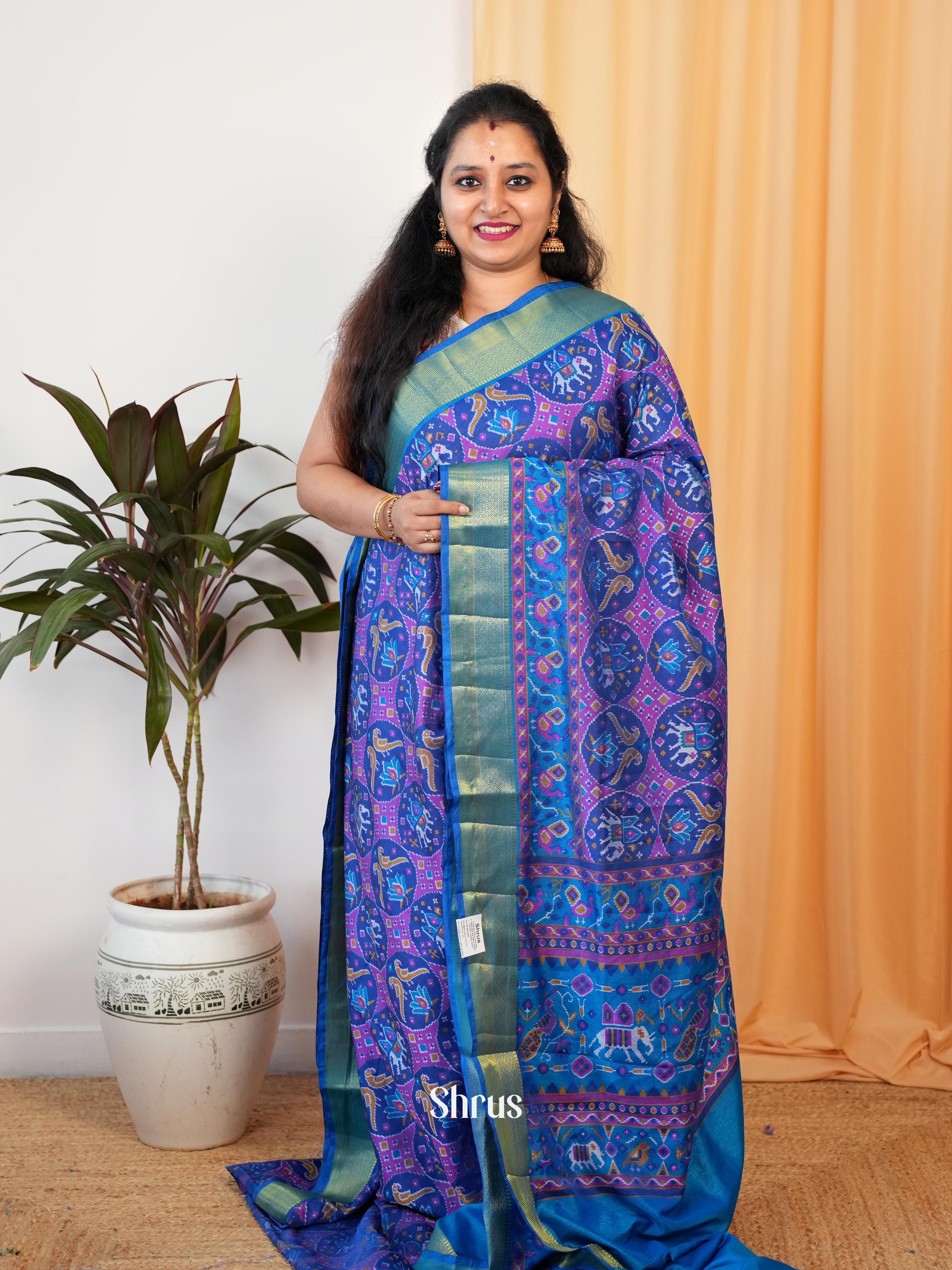 Purple & Blue - Semi Patola Saree - Shop on Shrus.com