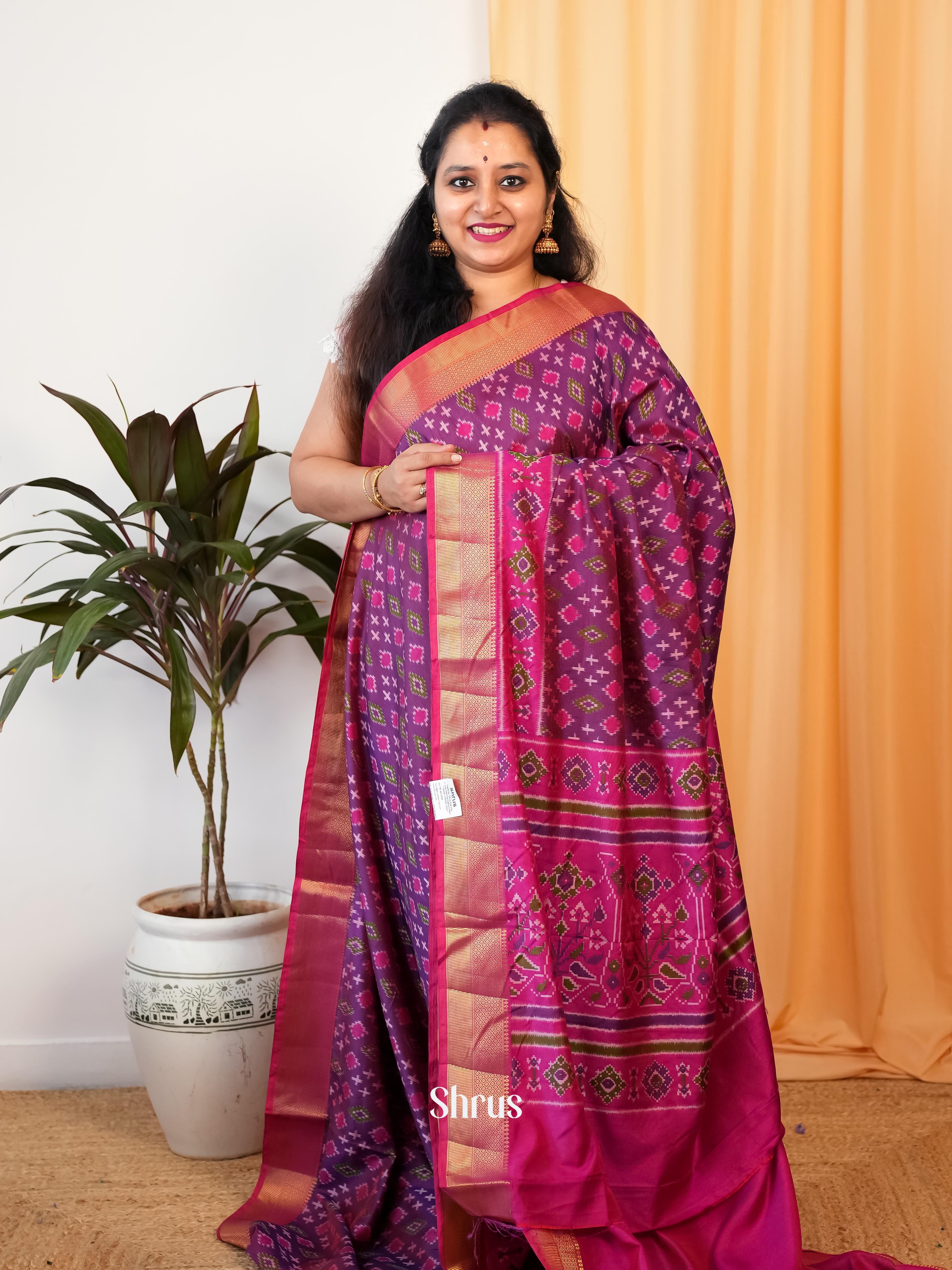 Purple & Pink - Semi Patola Saree - Shop on Shrus.com