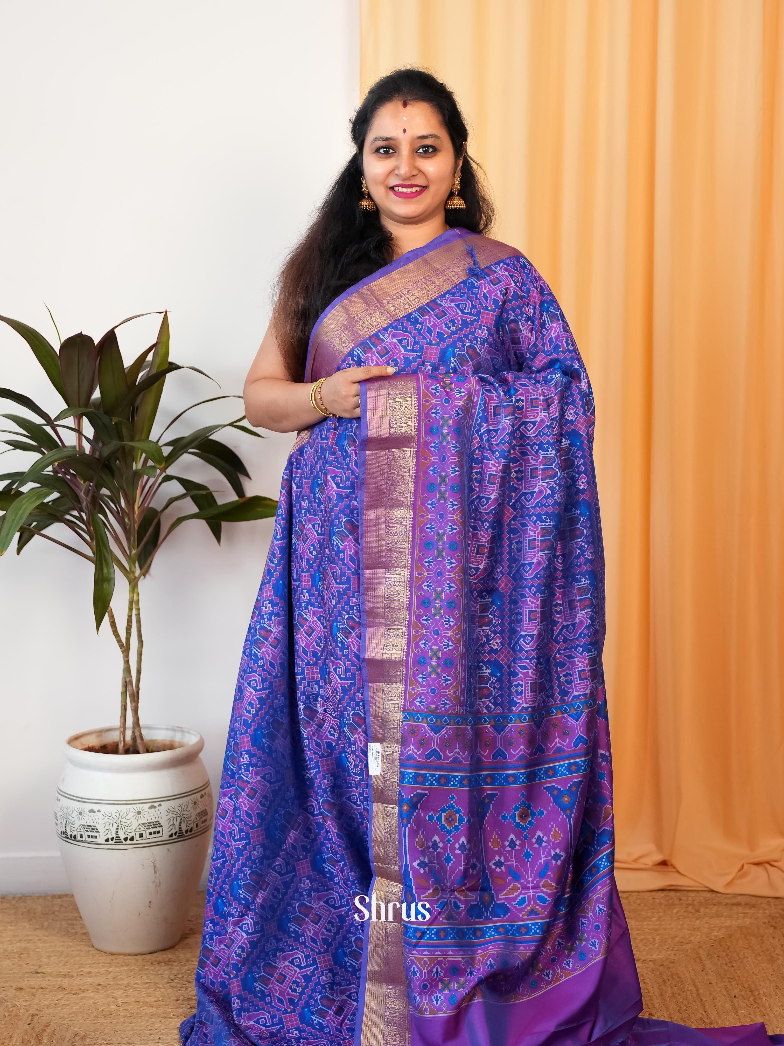 Blue & Purple - Semi Patola Saree - Shop on Shrus.com