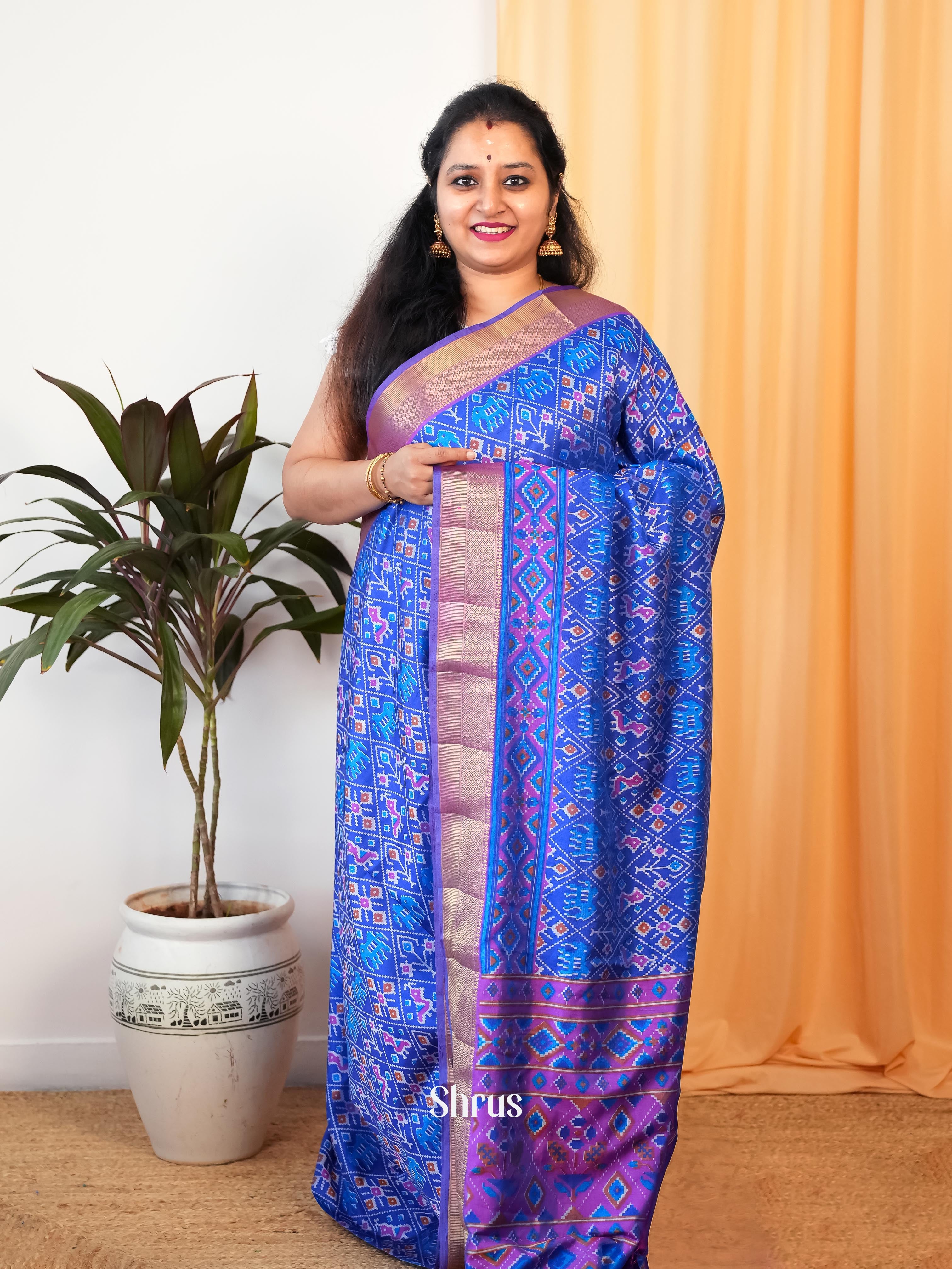 Blue & Purple - Semi Patola Saree - Shop on Shrus.com