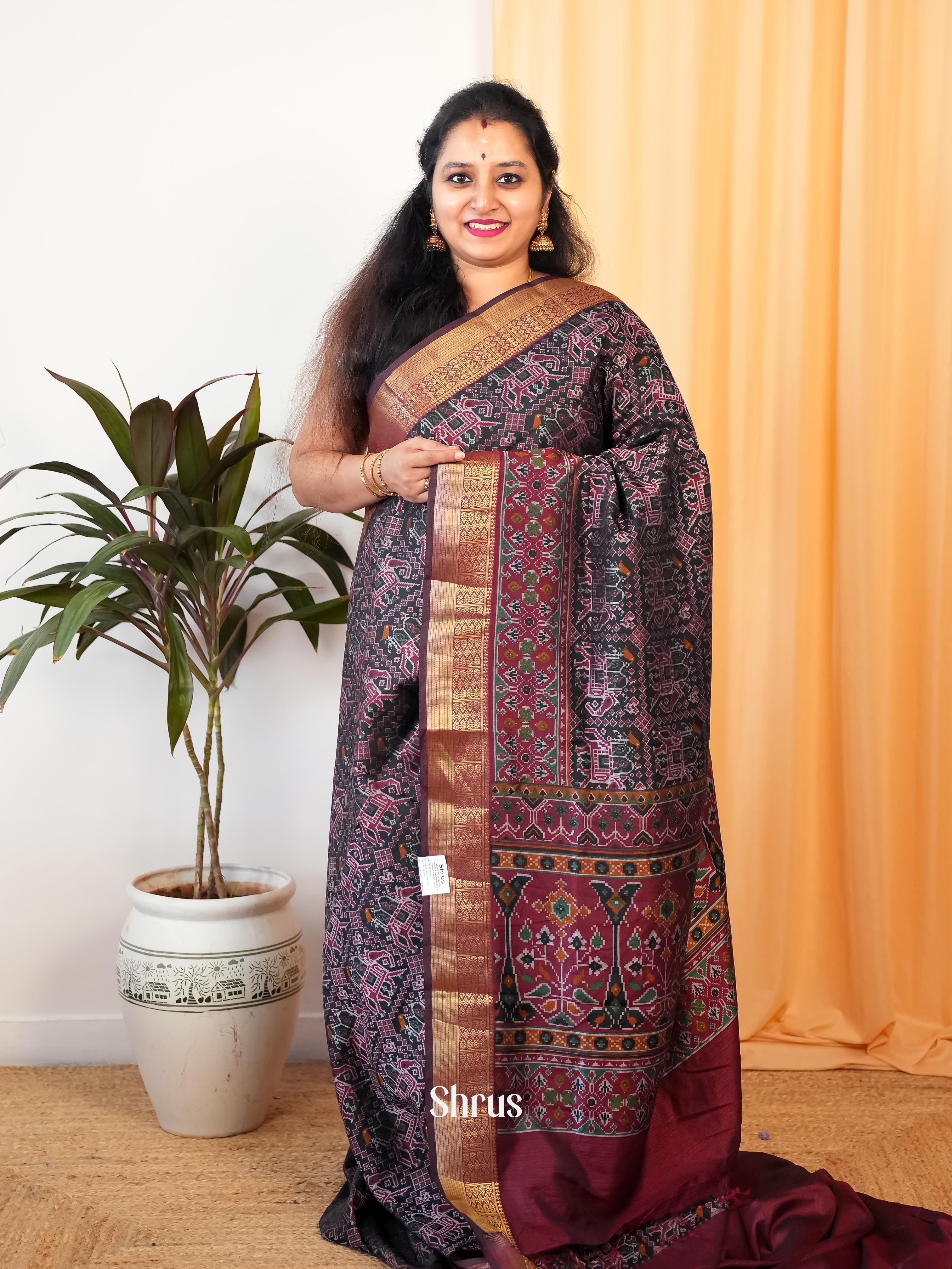 Black & Maroon - Semi Patola Saree - Shop on Shrus.com
