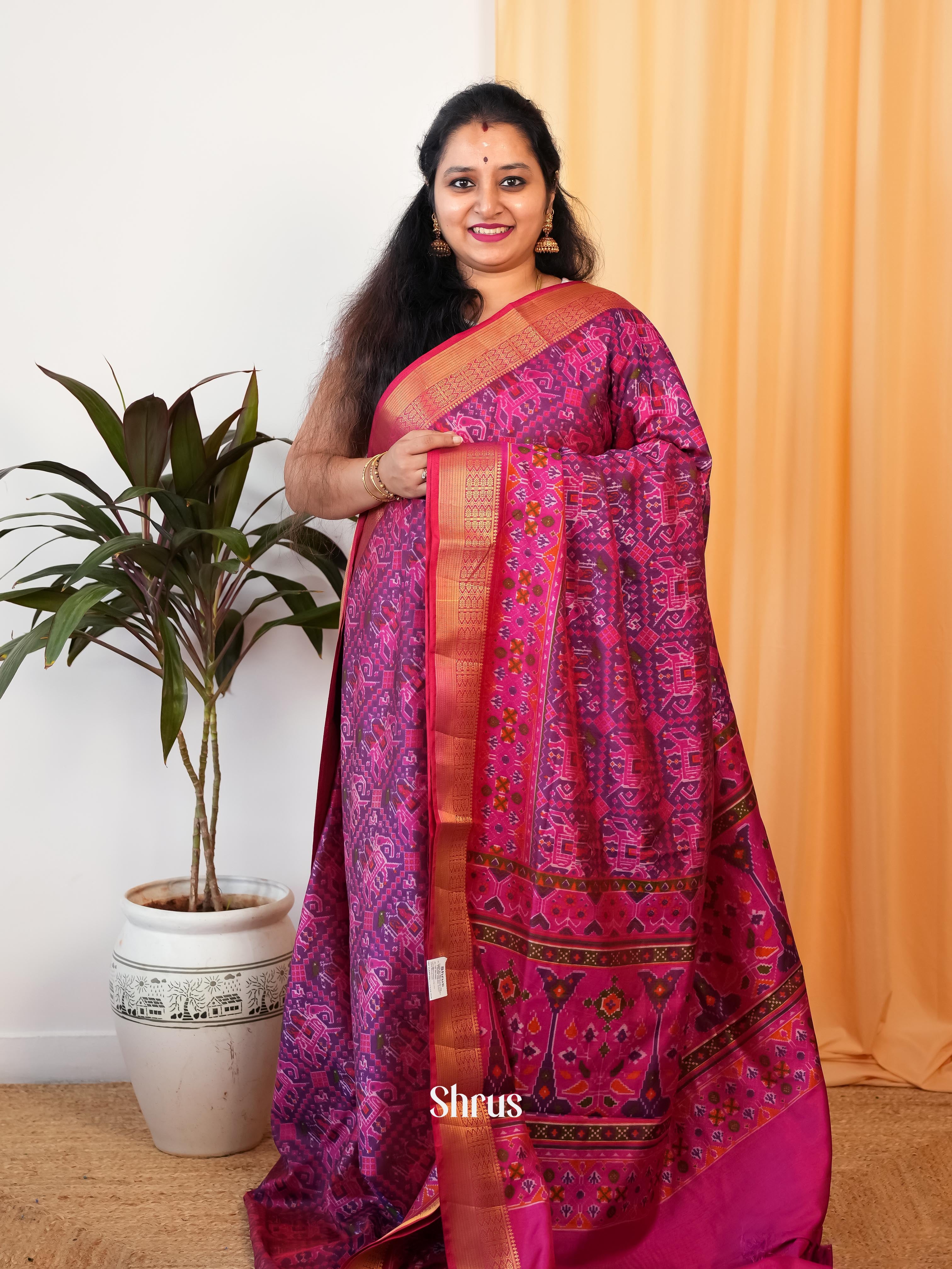 Purple & Pink - Semi Patola Saree - Shop on Shrus.com