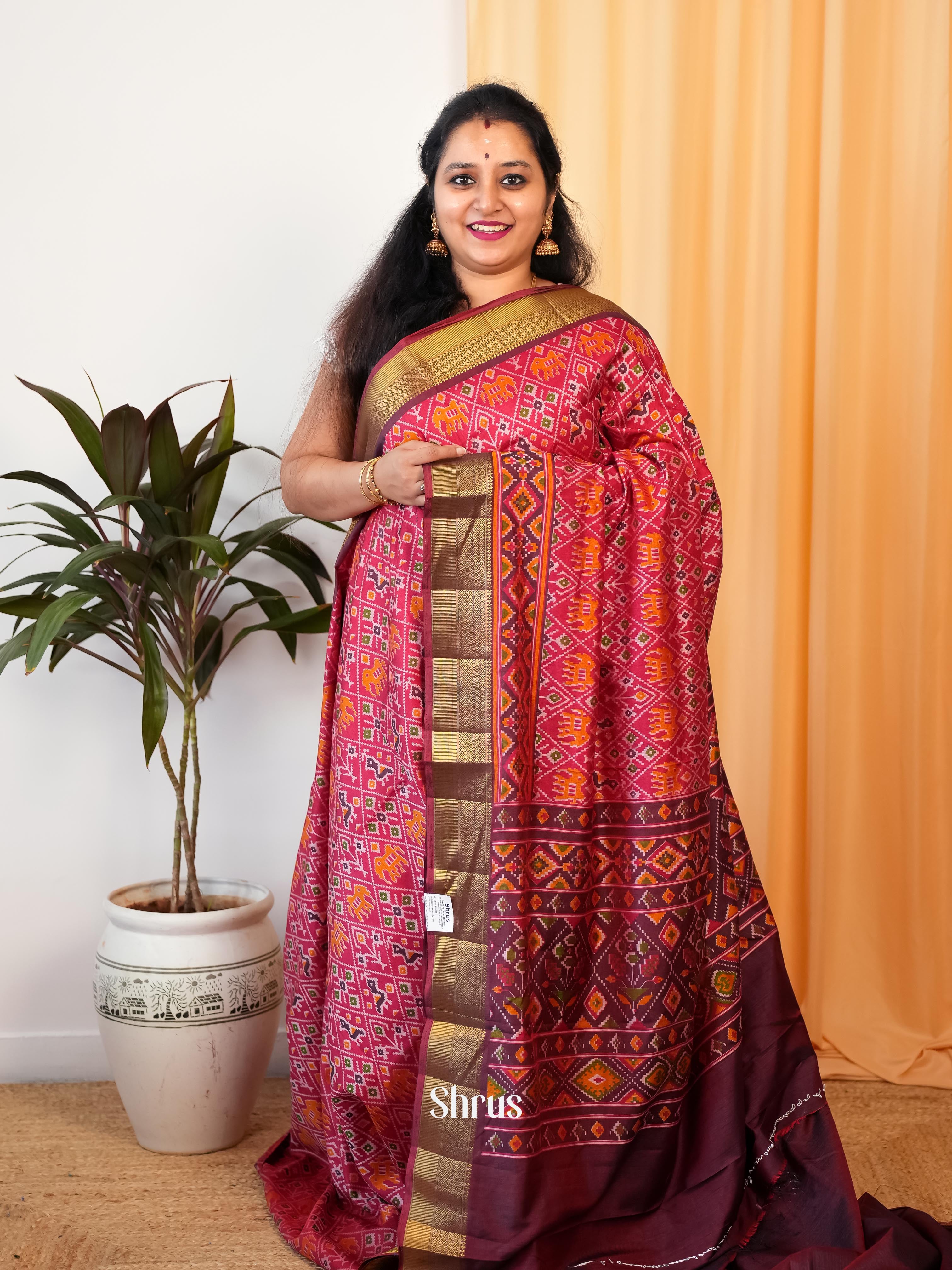 Red & Brown - Semi Patola Saree - Shop on Shrus.com