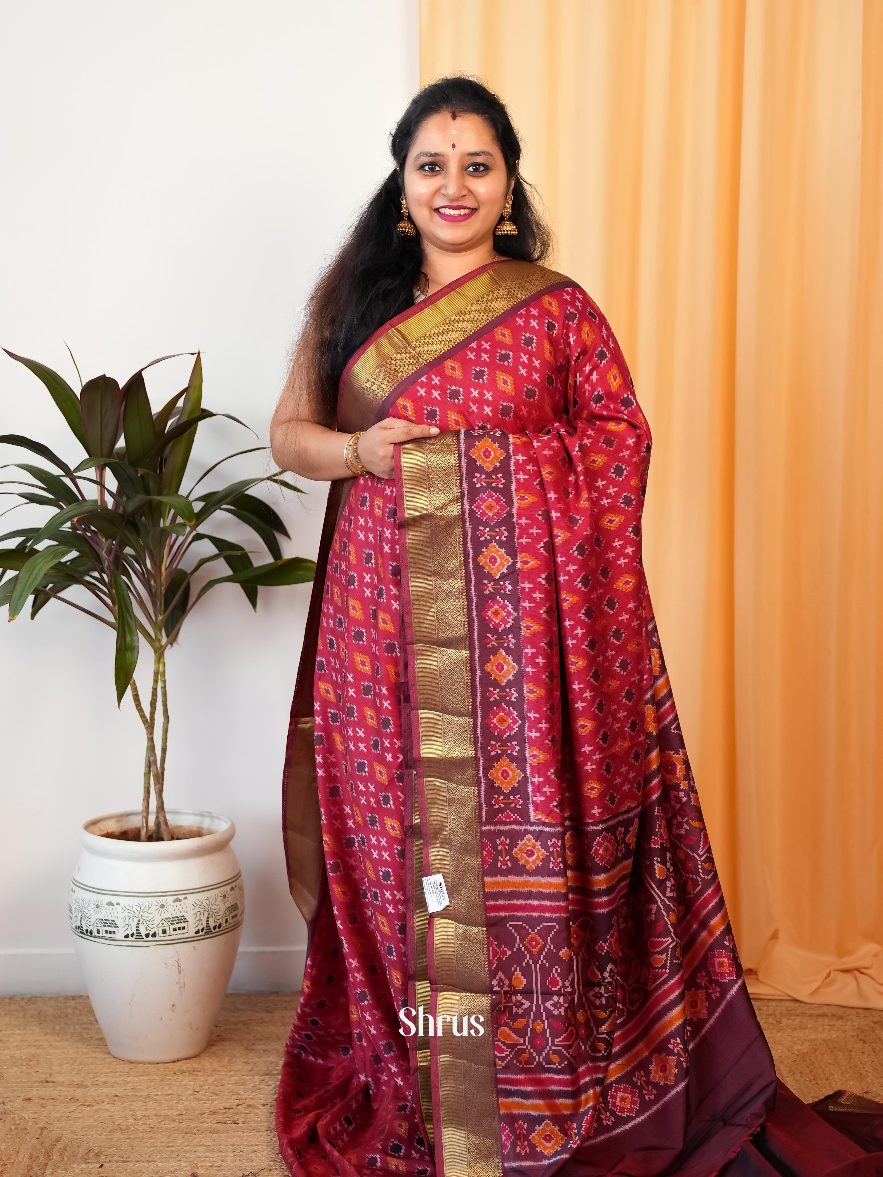 Red & Maroon - Semi Patola Saree - Shop on Shrus.com
