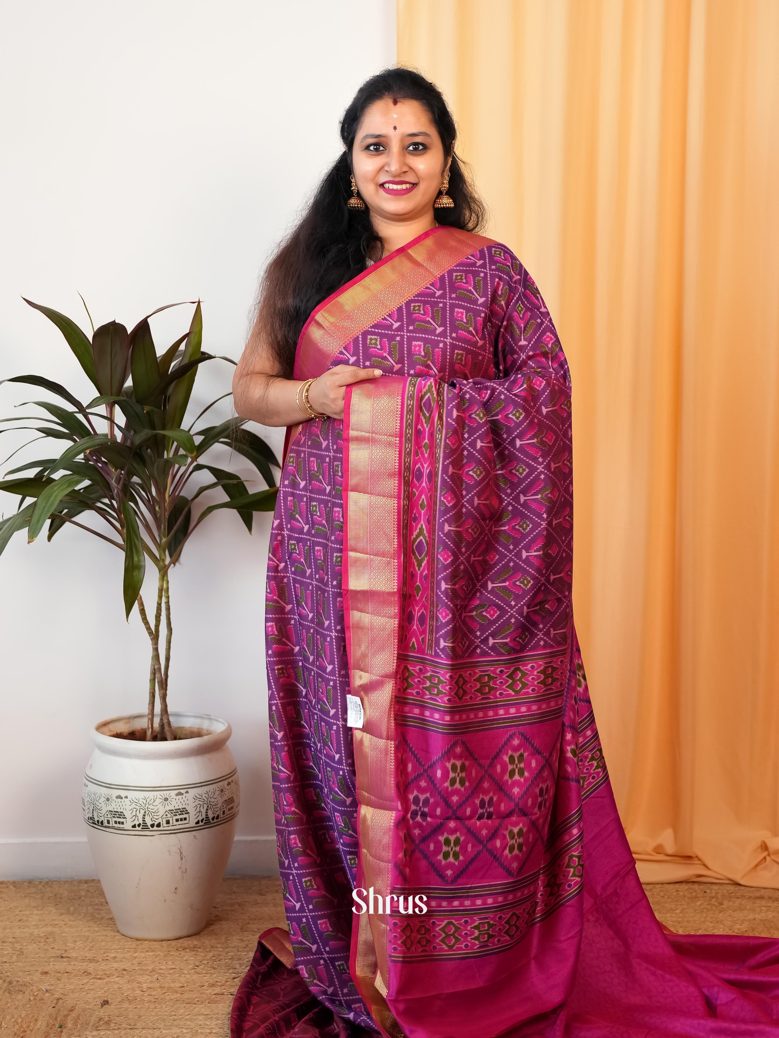 Purple & Pink - Semi Patola Saree - Shop on Shrus.com